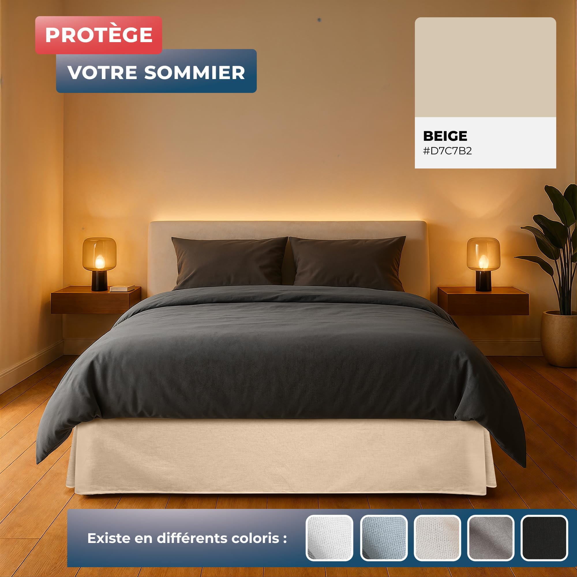 Wrappybag Jupe de Lit Cache Sommier 140 x 190 Longue Descente Jusqu’au Sol – Rénove et Protège sommier – Couleur Beige – 6 Tailles Disponibles