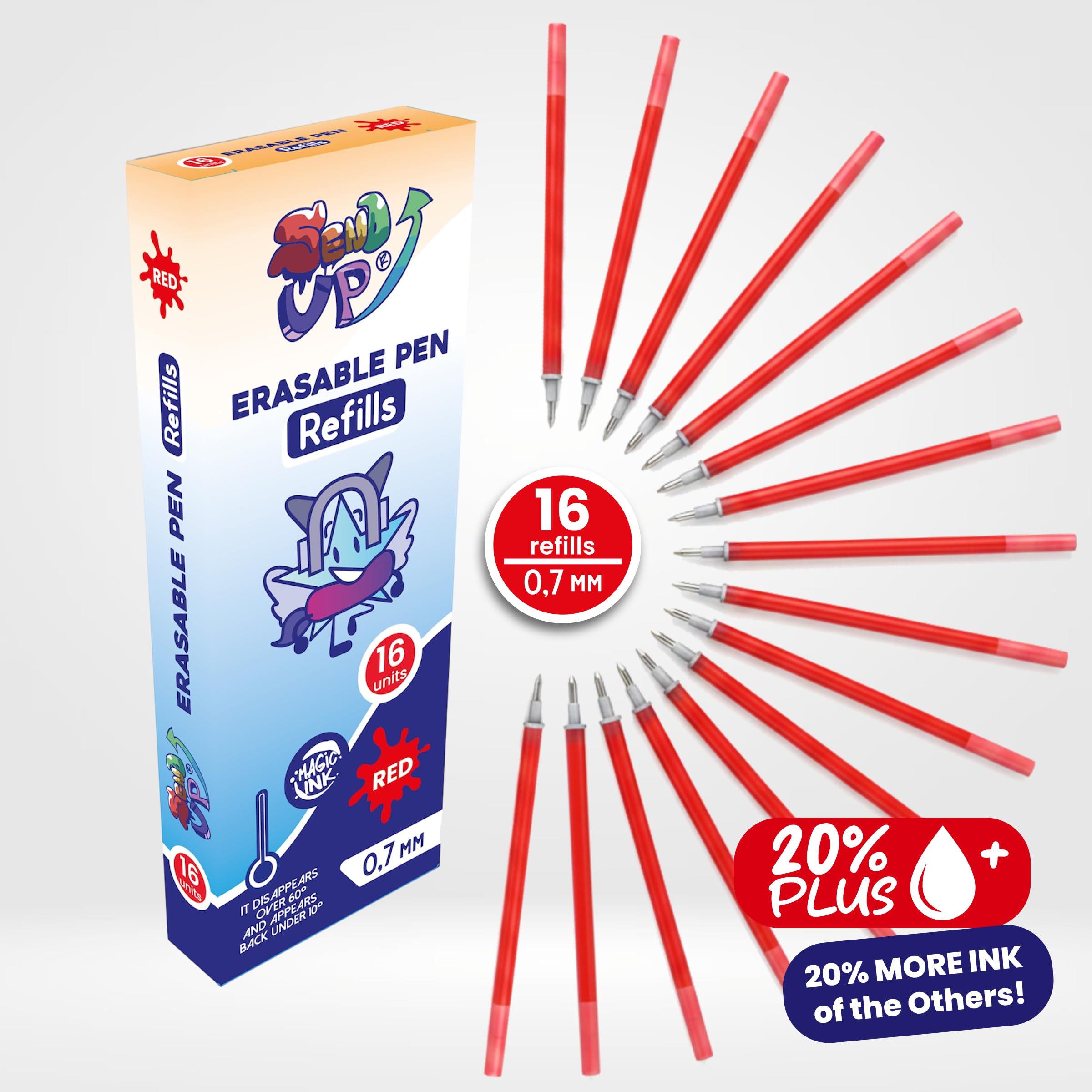 16 Ricariche XXL Penna Gel Cancellabile ROSSE, Punta 0,7mm, Compatibile Legami, +20% Inchiostro, Scatola Cartone