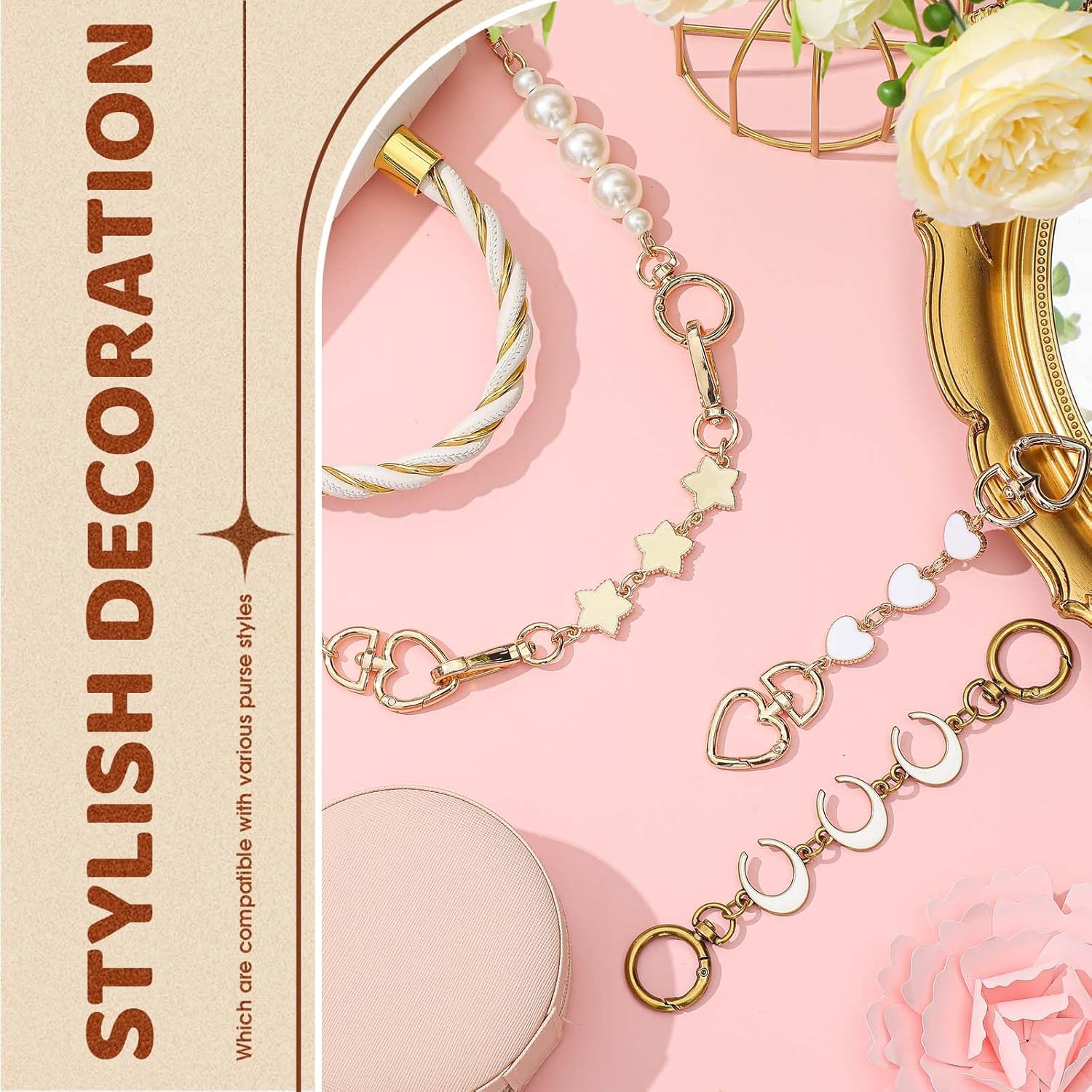 5 Pcs Bag Extender Chain Purse Strap Extender Gold Metal Bag Replacement Chain for Handbag Crossbag ShoulderBag Making Supplies Purse Chains Accessories(Elegant) - Image 5