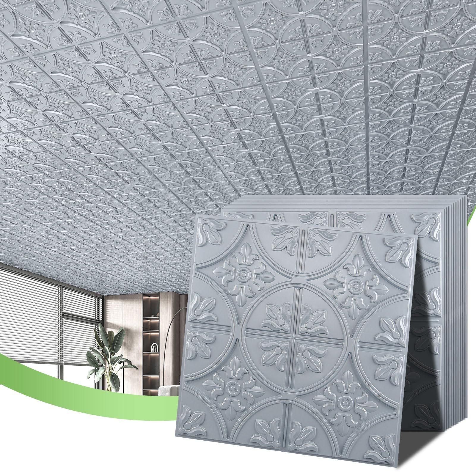 Art3d Drop Ceiling Tiles 2x2, Glue-up Ceiling Panel, Fancy Classic Style in Gray