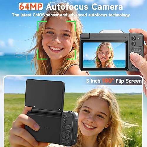 Miniatura 3 de Cámaras digitales 4K para fotografía, 64MP 16X Zoom Autofoucs Cámara de Vlogging para YouTube con pantalla abatible de 180°, cámara compacta