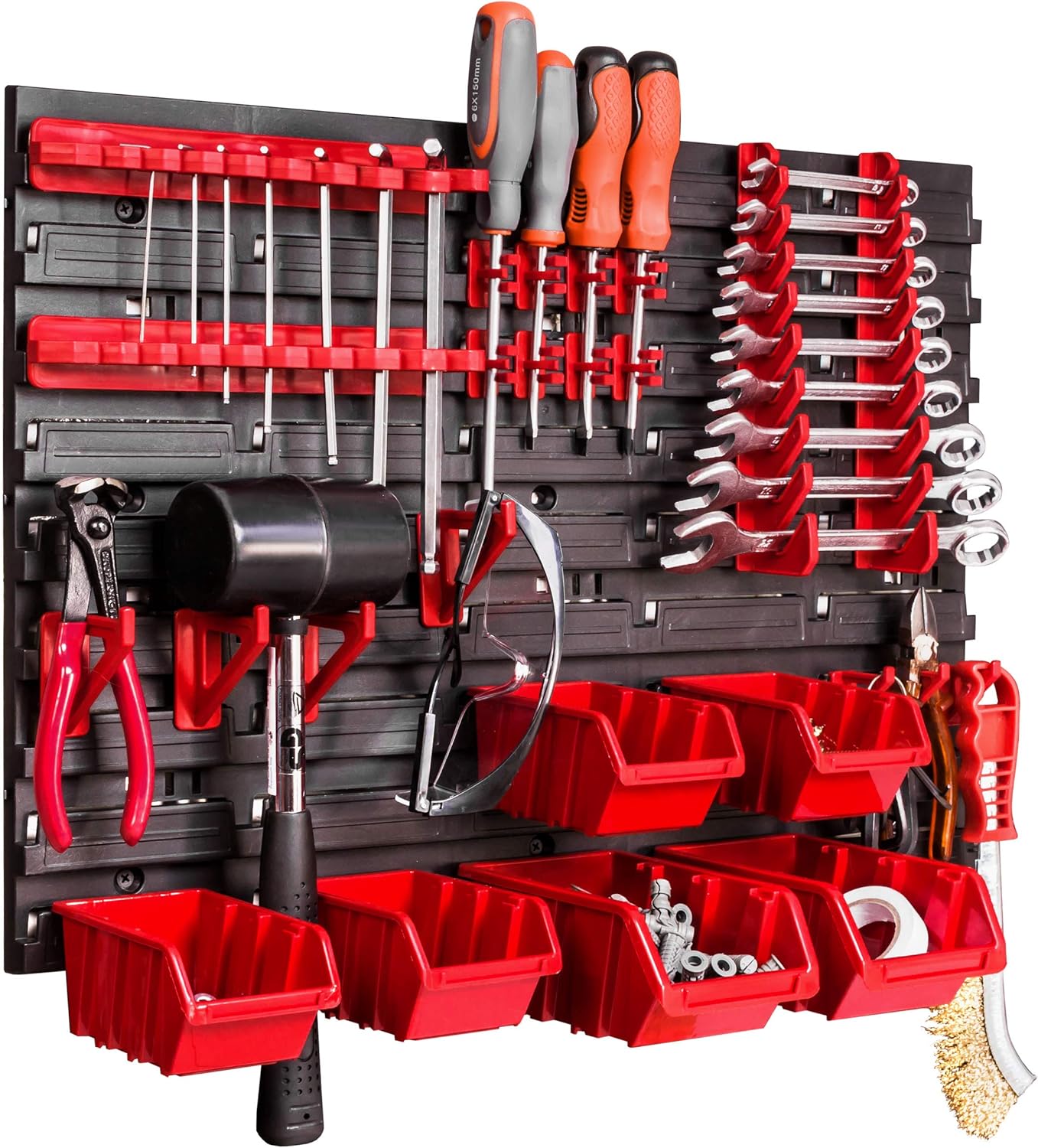 Storage System, Wall Shelf 58 x 39 cm, Tool Holders, 6 Pieces Stacking