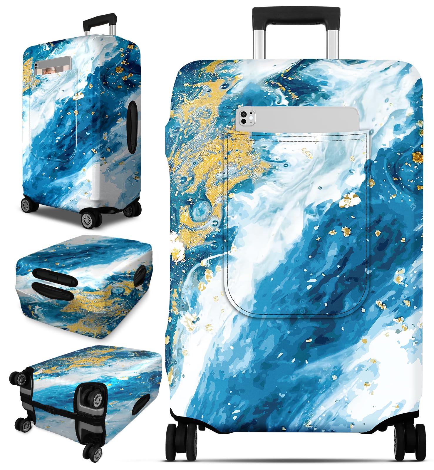 Slohif Luggage Cover for Suitcase Tsa Approved Protector - Marble Luggage Sleeve Large Suit Case Cover Travel Stretch Baggage Case Protective Washable Fit 24-27 Inch Marble