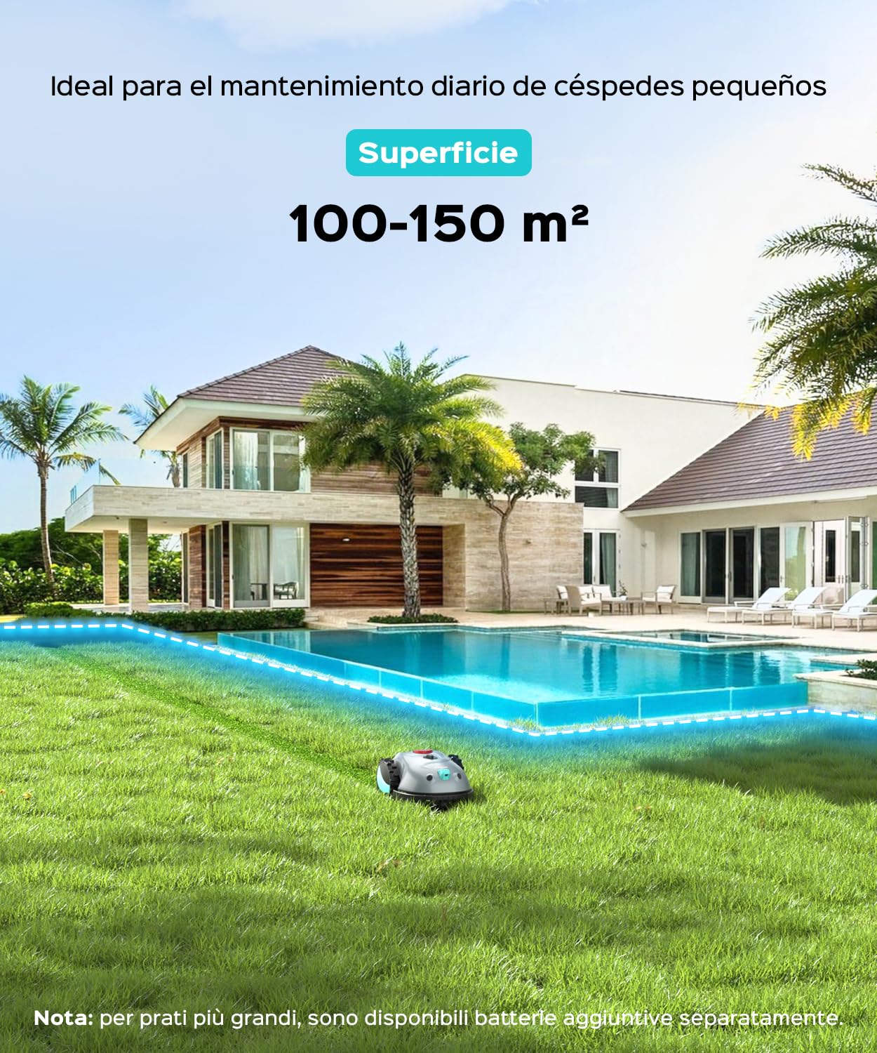 YARDCARE V100 Robot Cortacésped sin Cable Perimetral, hasta 150 m² | Navegación por visión, Instalación sencilla, No requiere RTK, Detección de 150 Obstáculos, Apto para jardines pequeños