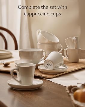 Cosumy Espresso Cups and Saucers Set of 6 - Cup and Saucer Set - Stackable Design - Tea Cup Set - Tea Cups and Saucers - Coffee Mugs - Cappuccino Cups - Gift Box - Coffee Cups Ceramic Set 70ml