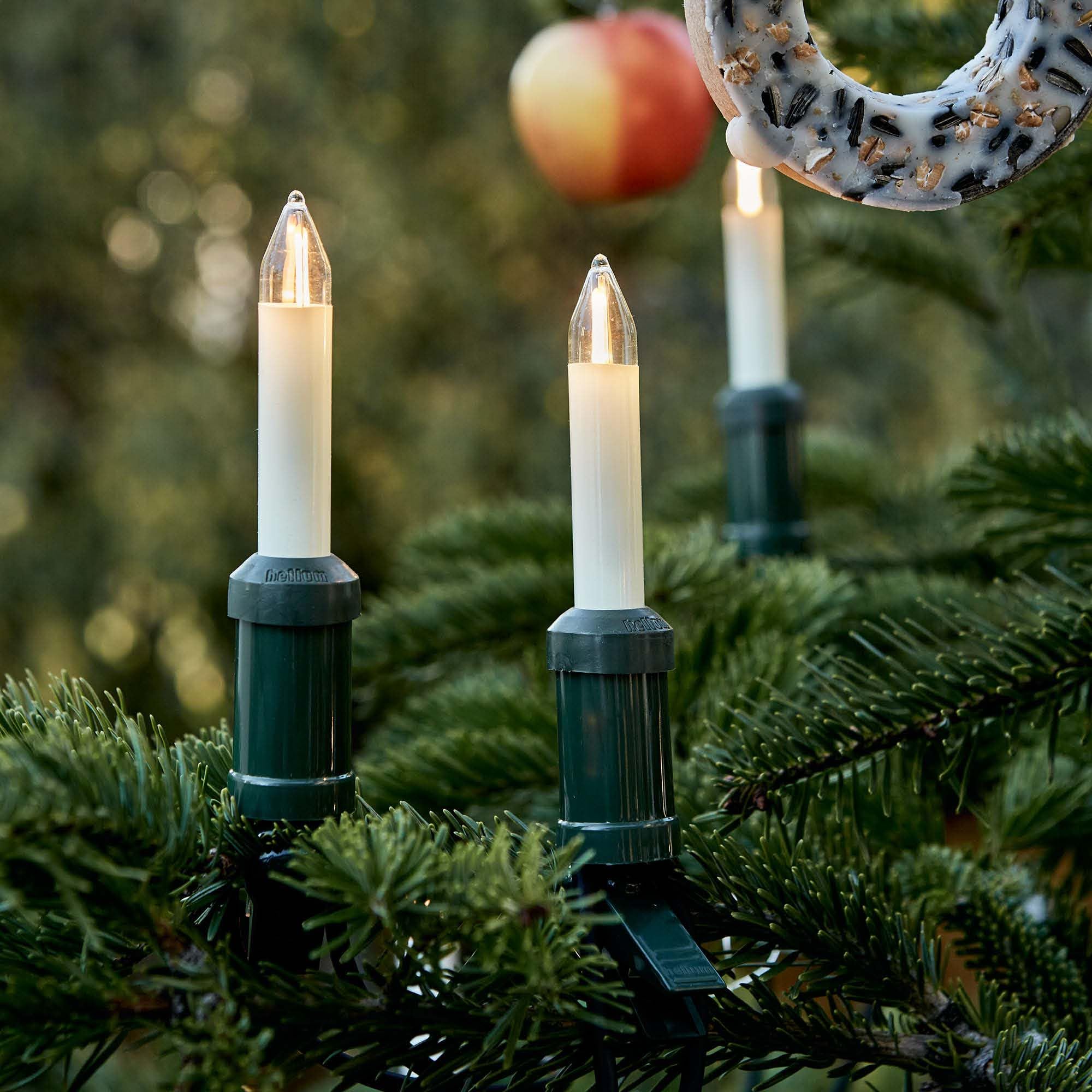 hellum Lichterkette Kerzen LED-Filament außen, 30 Kerzen, Stecker teilbar | Made in Germany warmweiß, Lichterkette Weihnachten mit Clip, 29m beleuchtet, Stecker teilbar, Kabel schwarz, <59lm 845563