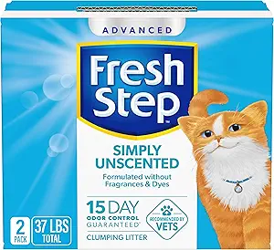 Fresh Step Advanced Simply Unscented Clumping Litter, Fresh Step Unscented Cat Litter Fights Odor on Contact, 37 lbs. (2 x 18.5 lb. Box)