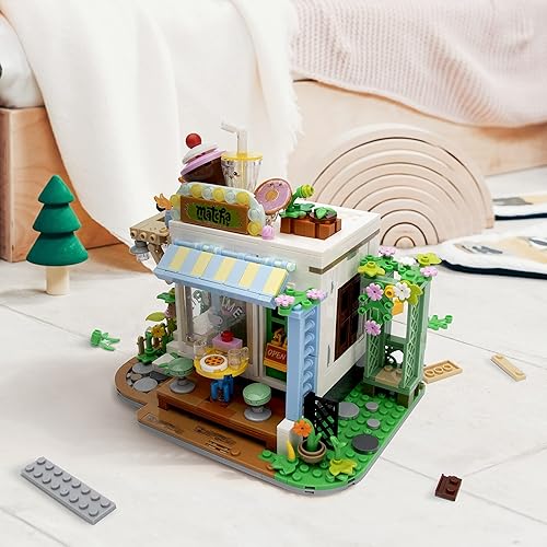 Miniatura 5 de KLMEi Street View Afternoon Tea Shop Micro Mini bloques de construcción, juego de modelos de juguetes creativos de escena de casa, arquitectura de