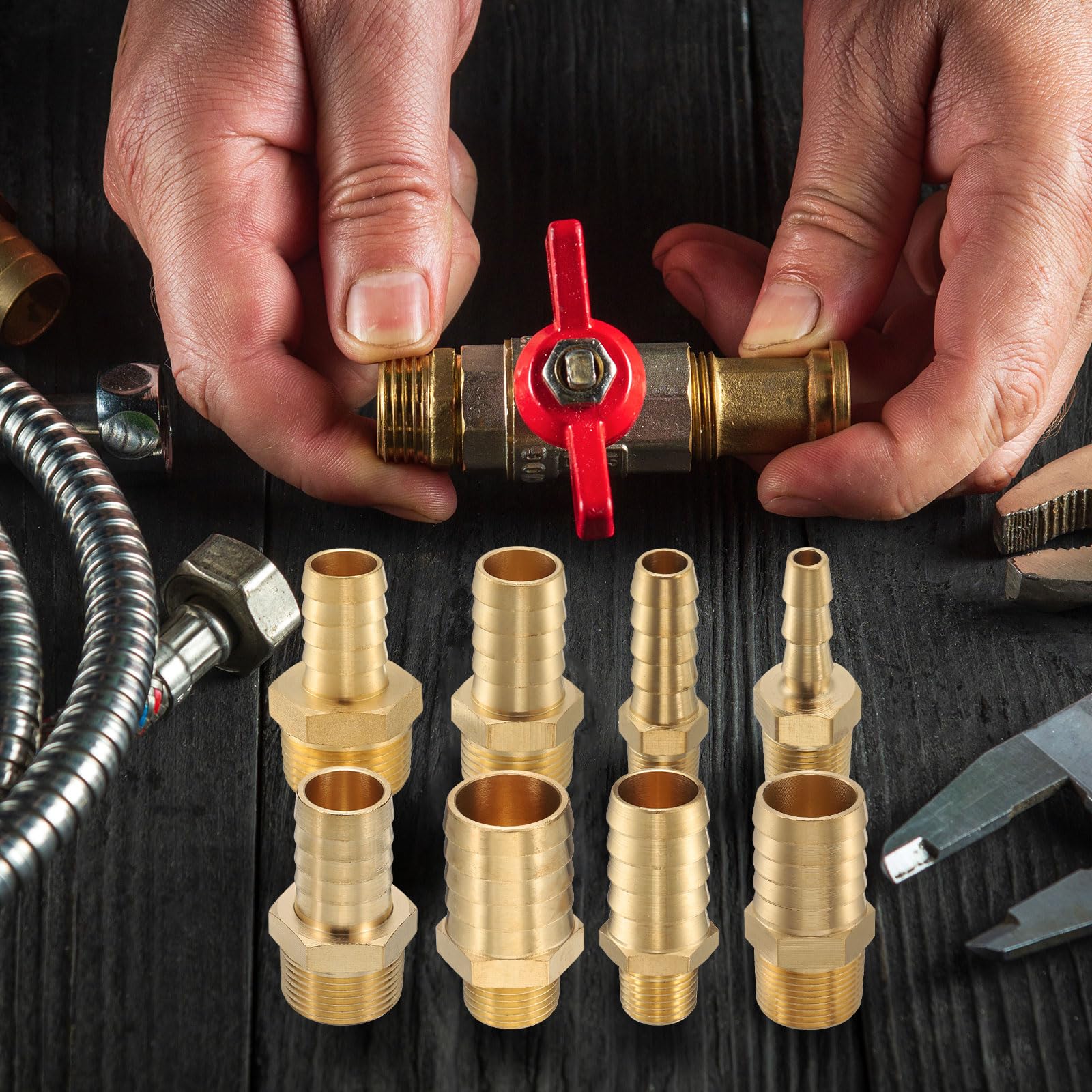 QUARKZMAN 8Pcs Raccordi A Spina in Ottone 3/4" NPT Maschio A 1" ID Tubo per Collegamento Diretto Tubo Home Brew Torre di Collegamento Costruzione Resistente