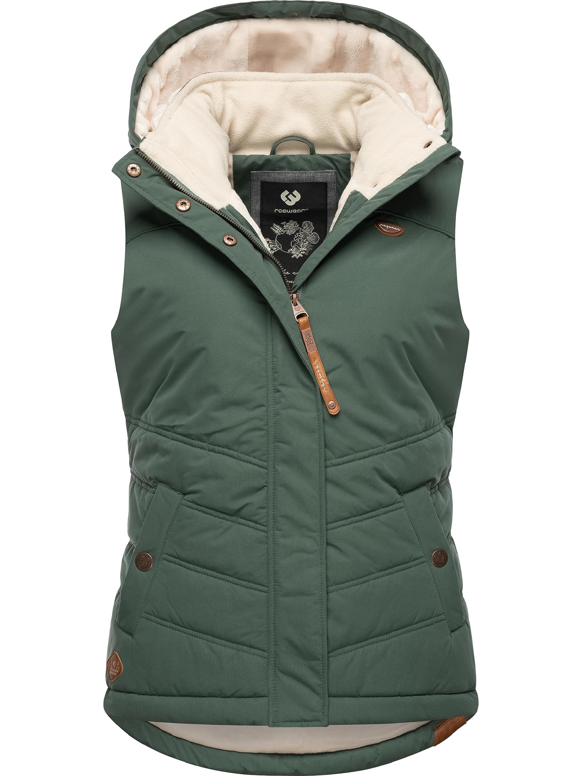 Ragwear Women's Pine Green23 Sleeveless Outdoor Vest Warm Winter Jacket Waterproof With Detachable Hood Hesty Intl Xs-6Xl, Xs