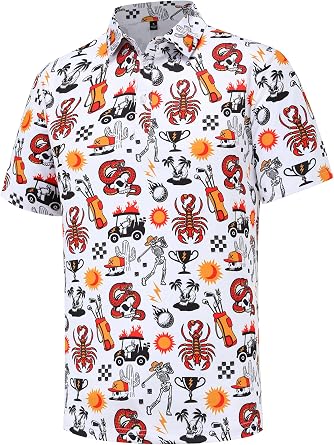 Mens Golf Polo Shirts Short Sleeve Moisture Wicking Dry Fit Performance Casual Funny Golf Polo Shirts for Men