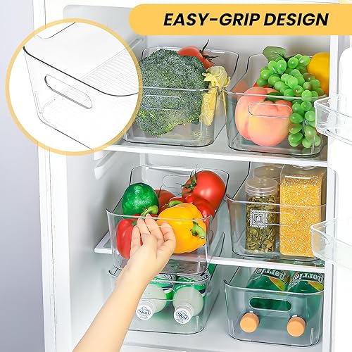 Miniatura 3 de Paquete de 12 cubos de almacenamiento de plástico transparente, organizador de acrílico y recipientes con asa para despensa, armario, refrigerador