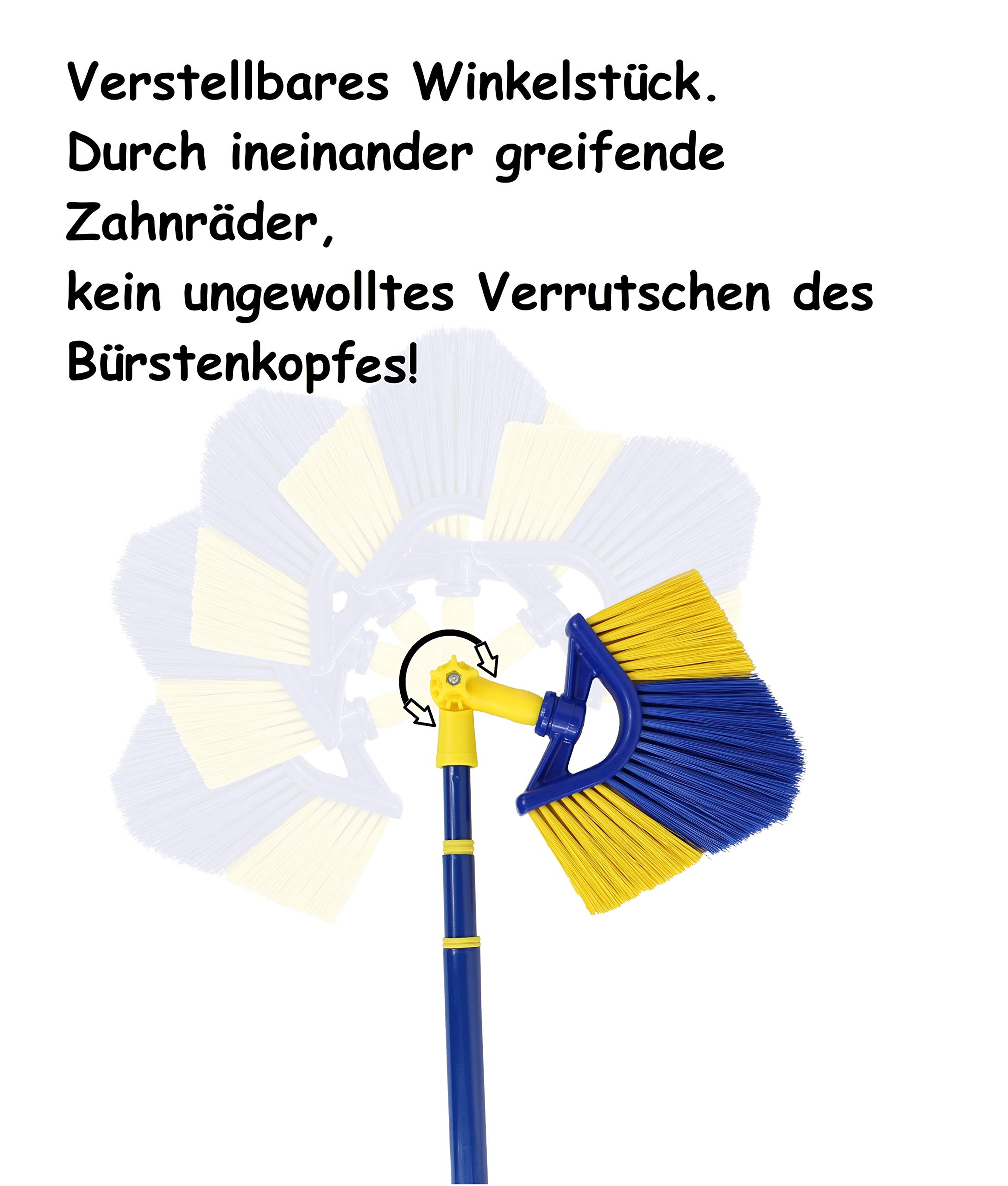 Scopa angolare telescopica per grondaia, scopa triangolare, 4 m, asta telescopica con filettatura a vite, lavabile, setole in plastica lavabile