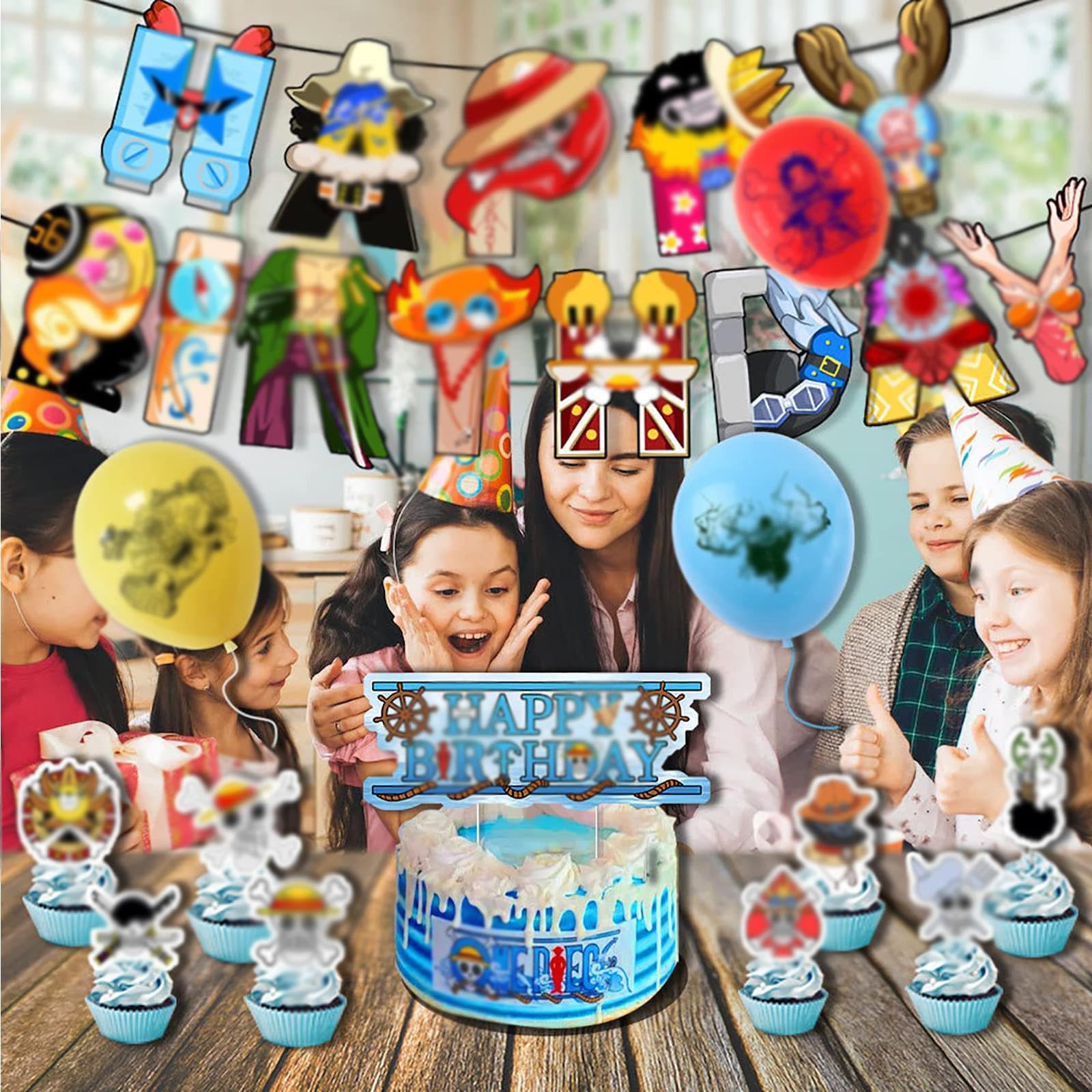 36-teilige Anime Geburtstagsdeko Set - Banner, Ballons, Cupcake Topper Für Mottoparty