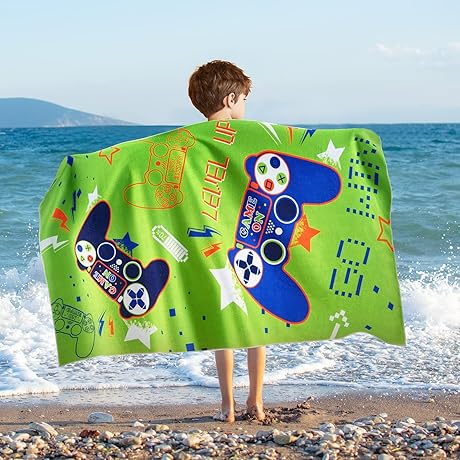 【Beach Time】Kids Minecraft Beach Towel - Microfiber Game Sand Free Towels for...