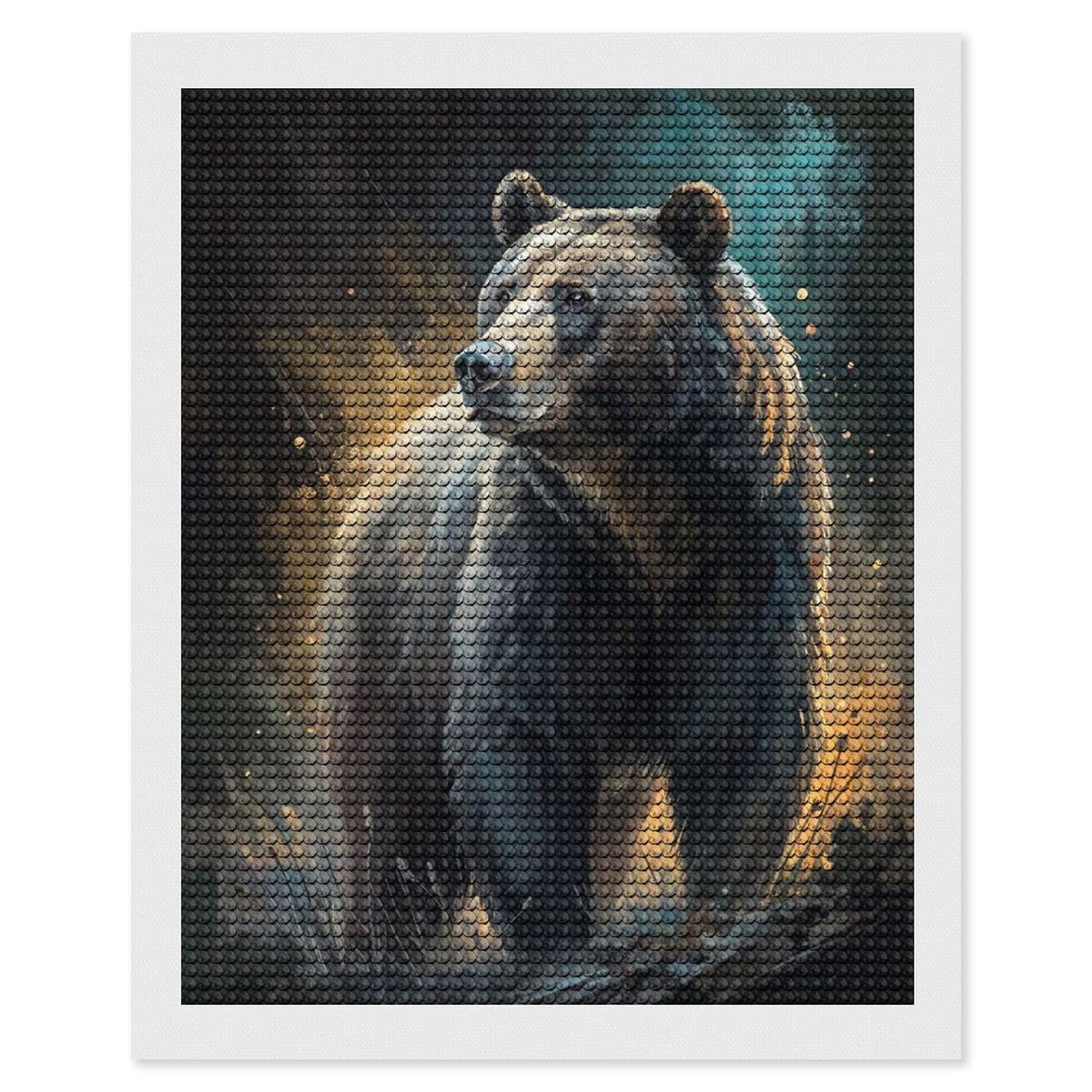 Junmoney Grizzly Bear in A Moody Forest Crystal Diamond Art Kit 16"x20", Modern Decor, Boho Decor, Wall Art Gift, Decorative Artwork, Creative Hobby