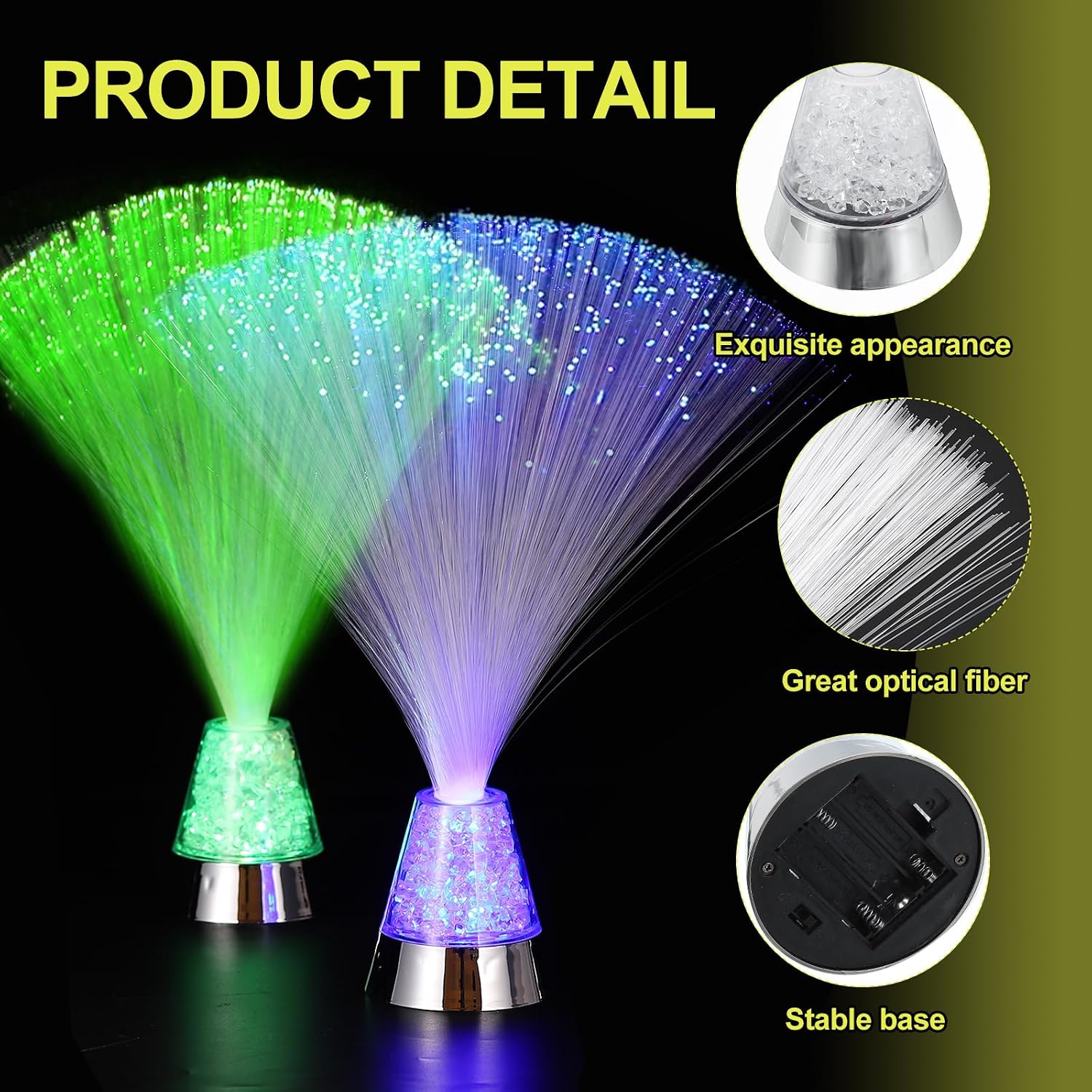 MECCANIXITY Fiber Optic Lamp, LED Novelty Lighting Sensory Mood Light Color Changing in Night for Bedroom Ambient Decorations,2Pcs