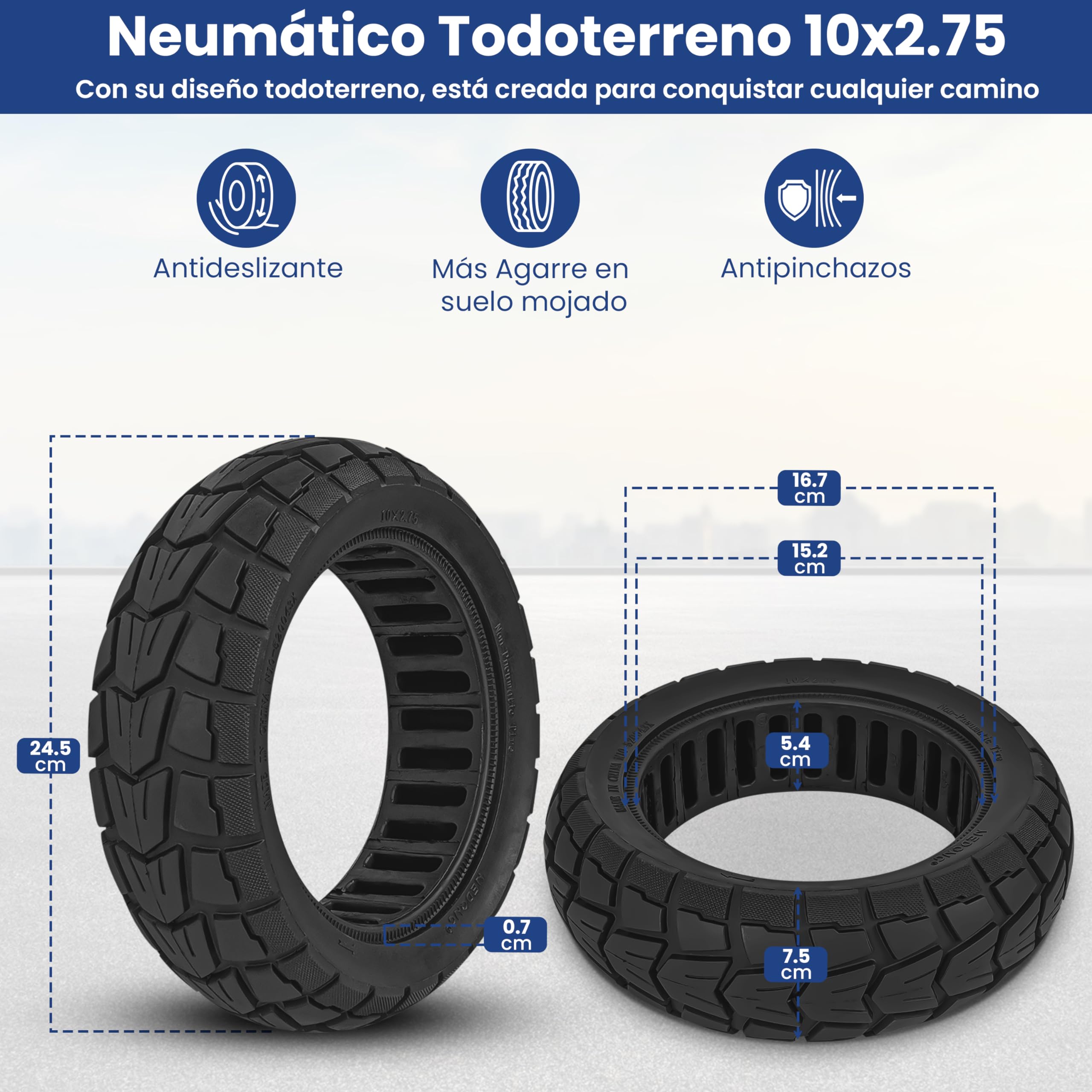 ANSENI Rueda Maciza 10x2.75 para Patinete Eléctrico Smartgyro Speedway/Pro,Rockway/Crossover, Dualtron 3,kukirin G2,Rueda Todoterreno Offroad (1 unidad)