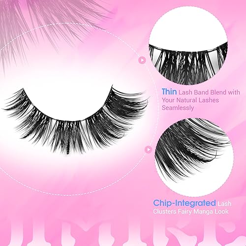 Vista 50 de JIMIRE Pestañas postizas de visón sintético, pestañas postizas de volumen esponjoso, aspecto natural dramático, ojo de gato, pestañas postizas