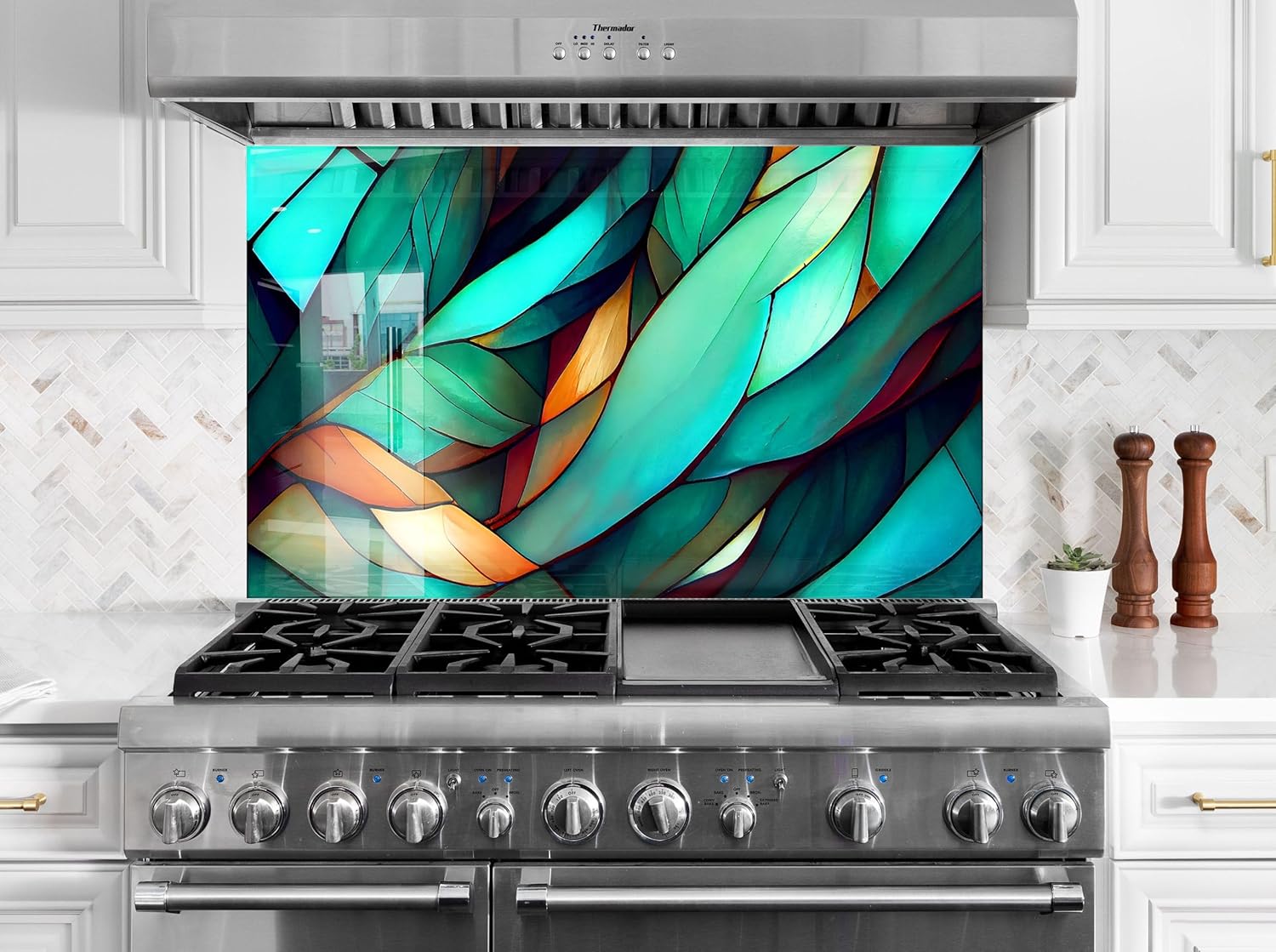 Myphotostation.com 23.5Wx12H''Green Stained Backsplash Tile Solid Tempered Glass Wall Protection Kitchen Backsplash Splashback for Kitchen Bathroom Backsplash Tile Stove