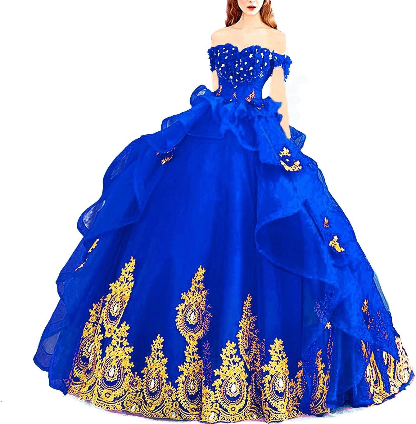 Off Shoulder Sweet 16 Prom Ball Gown Beaded Cosplay Princess Quinceanera Dresses