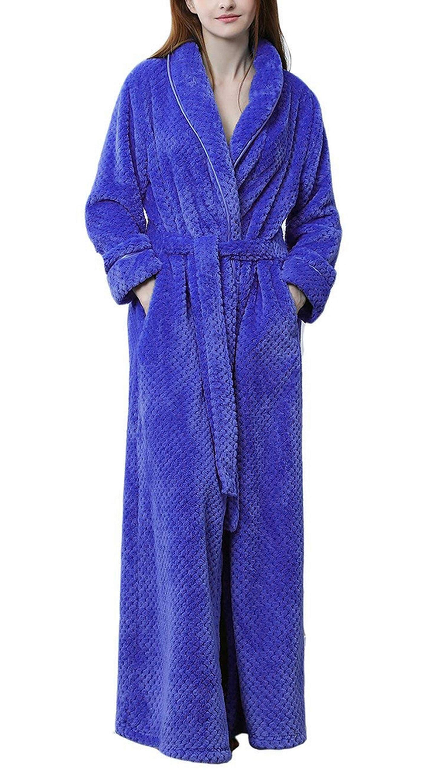 Dsnow Women's Blue Luxury Towelling Bath Robe Dressing Gown Terry Towel Bathrobes L