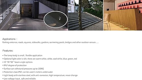 Miniatura 5 de E-Simpo 6 unidades IP67 impermeables para exteriores, 1 W, bajo voltaje, DC12-24V, blanco cálido, 3000 K, luces LED para paisaje, escalón, entrada,