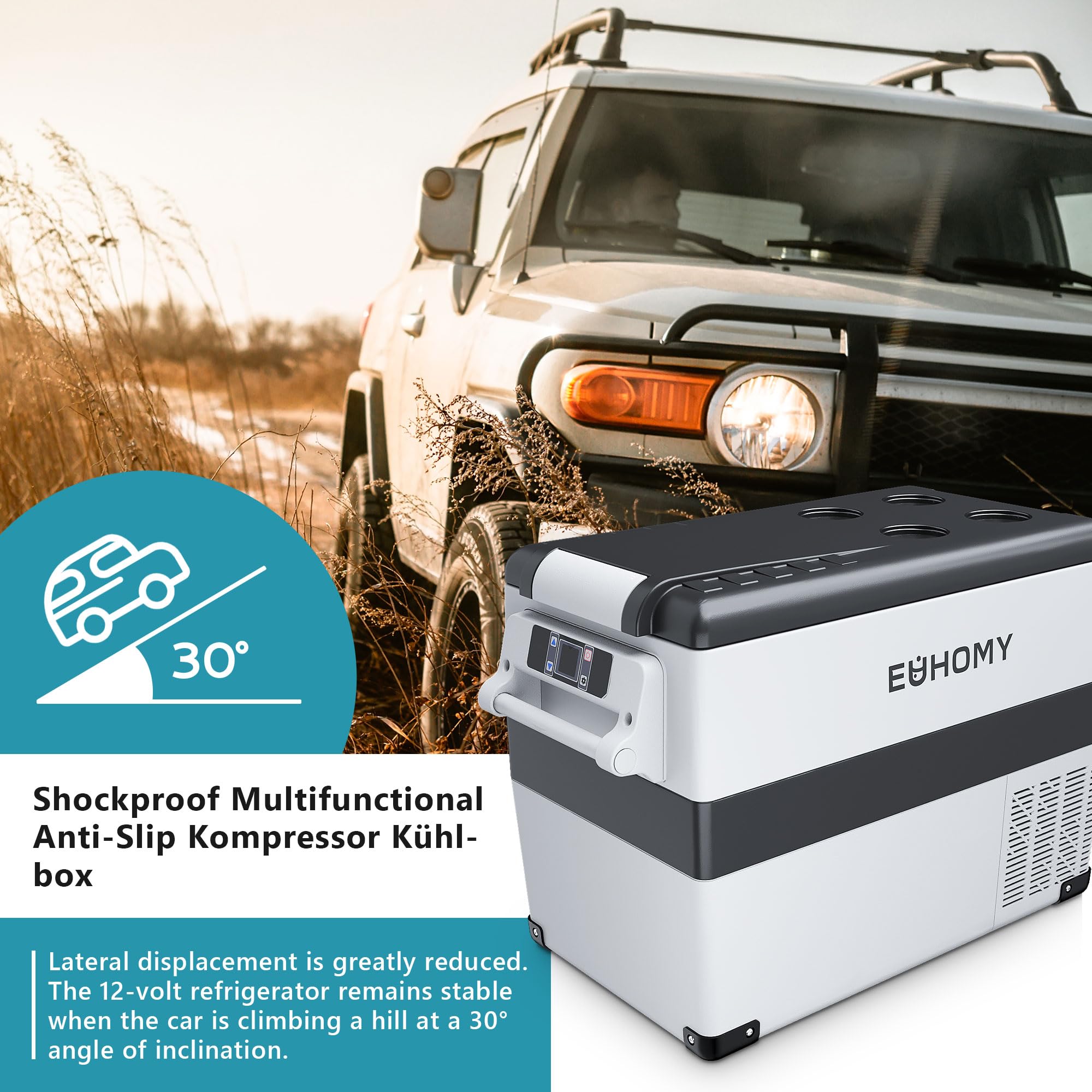 EUHOMY Przenośna lodówka 40 l, elektryczna lodówka kempingowa 12 V/220 V, mini lodówka 12 V/24 V, sterowana aplikacją, -20°C do 20°C, do samochodu, ciężarówki, wędkarstwa, kempingu, podróży