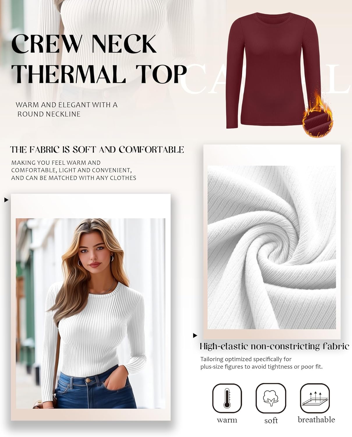 3 Pack Plus Size Thermal Shirts for Women Long Sleeve Ribbed Knit Underwear Tops Base Layer Tee - Image 4