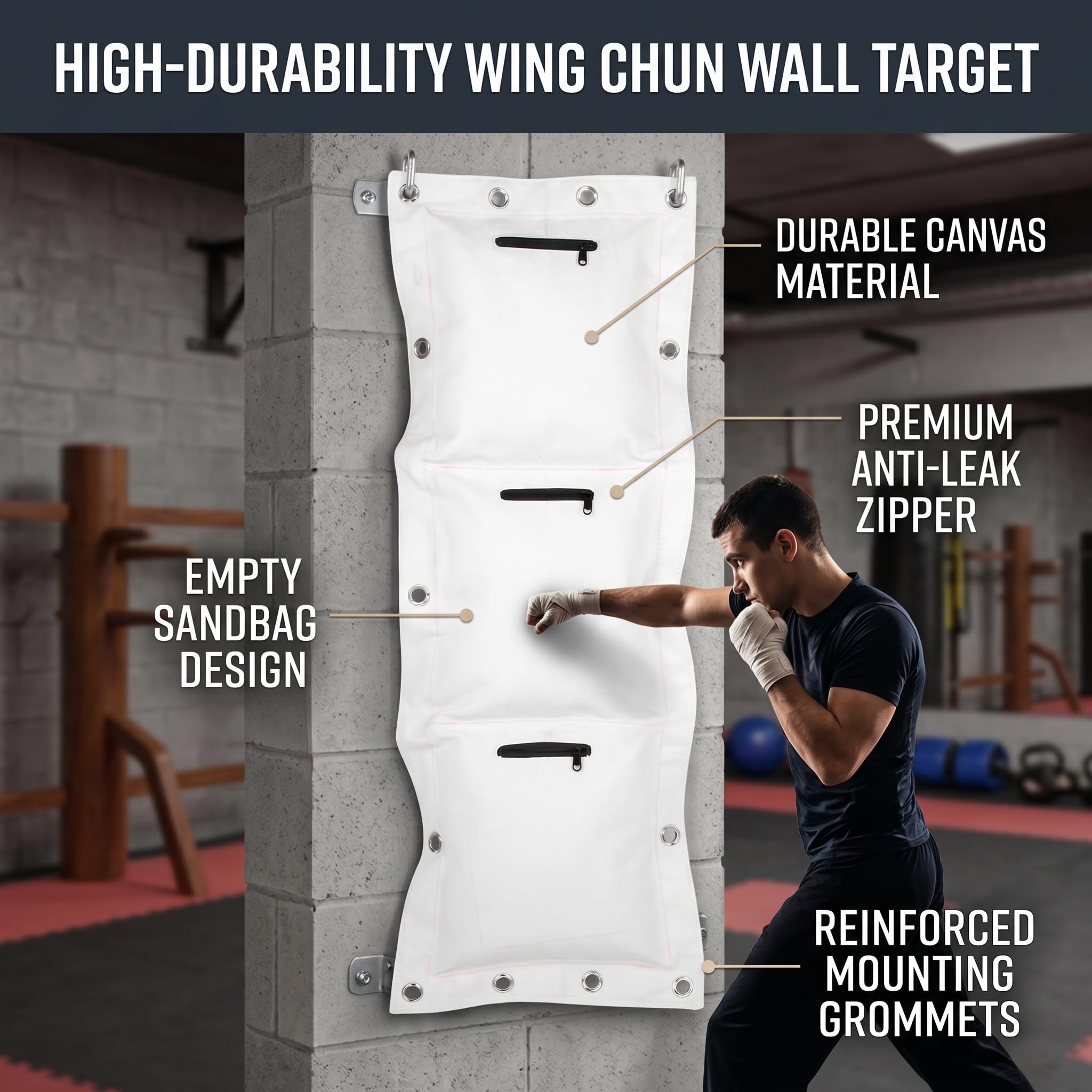 CHICIRIS Sacco di Sabbia Sacco di Sabbia Wing Chun Wall Target,Wing Chun Wall Canvas Punch Sacco di Sabbia Vuoto Target Sacco di Sabbia per Cerniera per Boxe Muay Thai Sanda Borse Pesanti