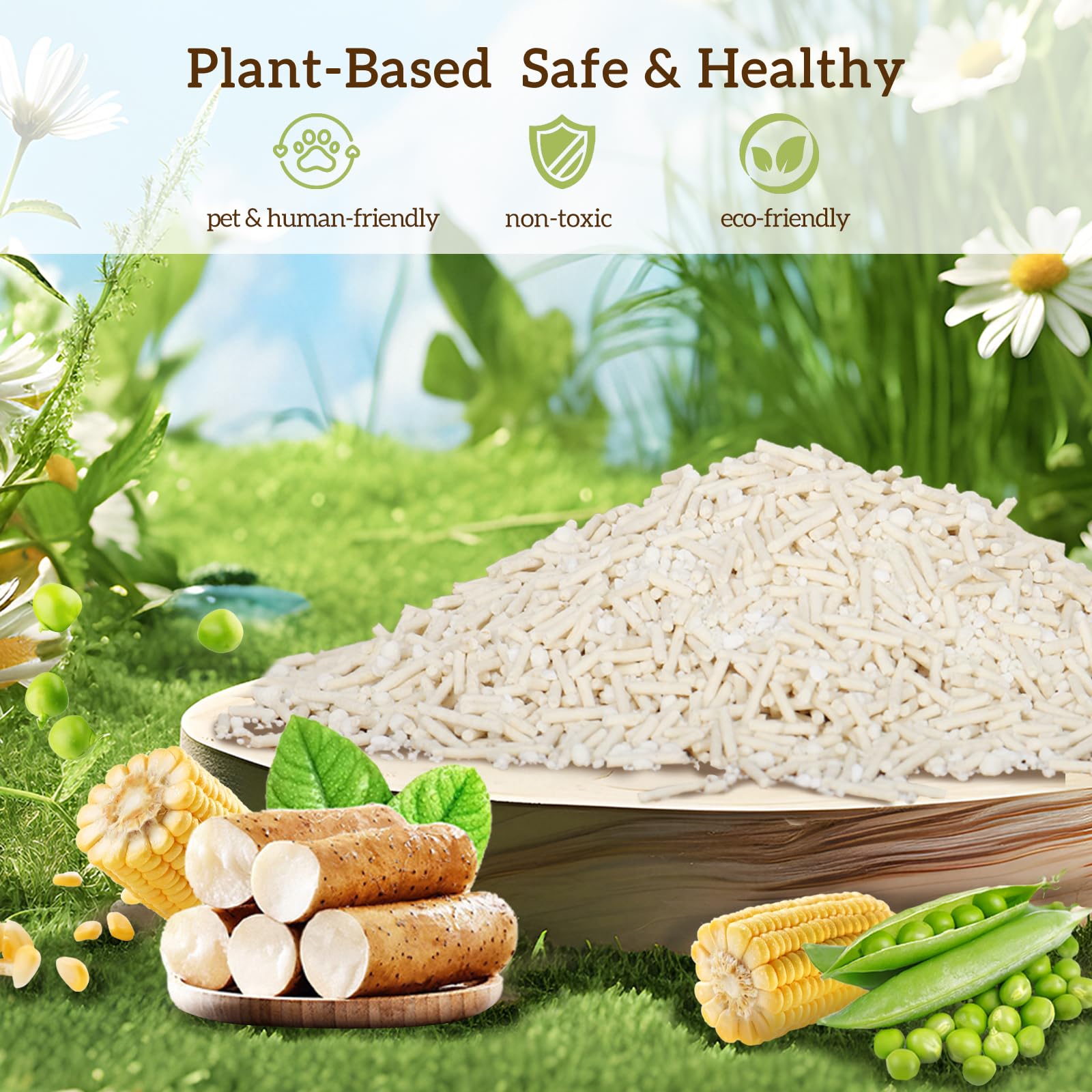 EZSKUUP Lettiera per gatti in cassava di tofu con fondo antiaderente, confezione da 2 lettiere ultra agglomeranti, lettiera biodegradabile naturale, controllo degli odori delle piante, bassa polvere
