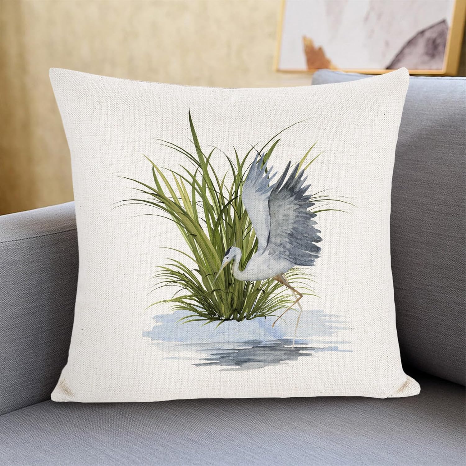 Decorative Throw Pillow Covers 18x18 Inch Cotton and Linen Watercolor Animal Heron Pillowcases Cushion Covers for Sofa Couch Living Room Porch Patio - Image 6