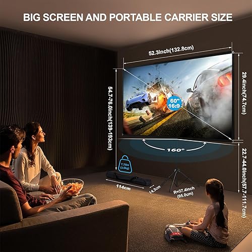 Miniatura 8 de Pantalla de proyector con soporte, pantalla de proyector portátil y soporte, 60 pulgadas 16:9, pantalla de proyección al aire libre, marco