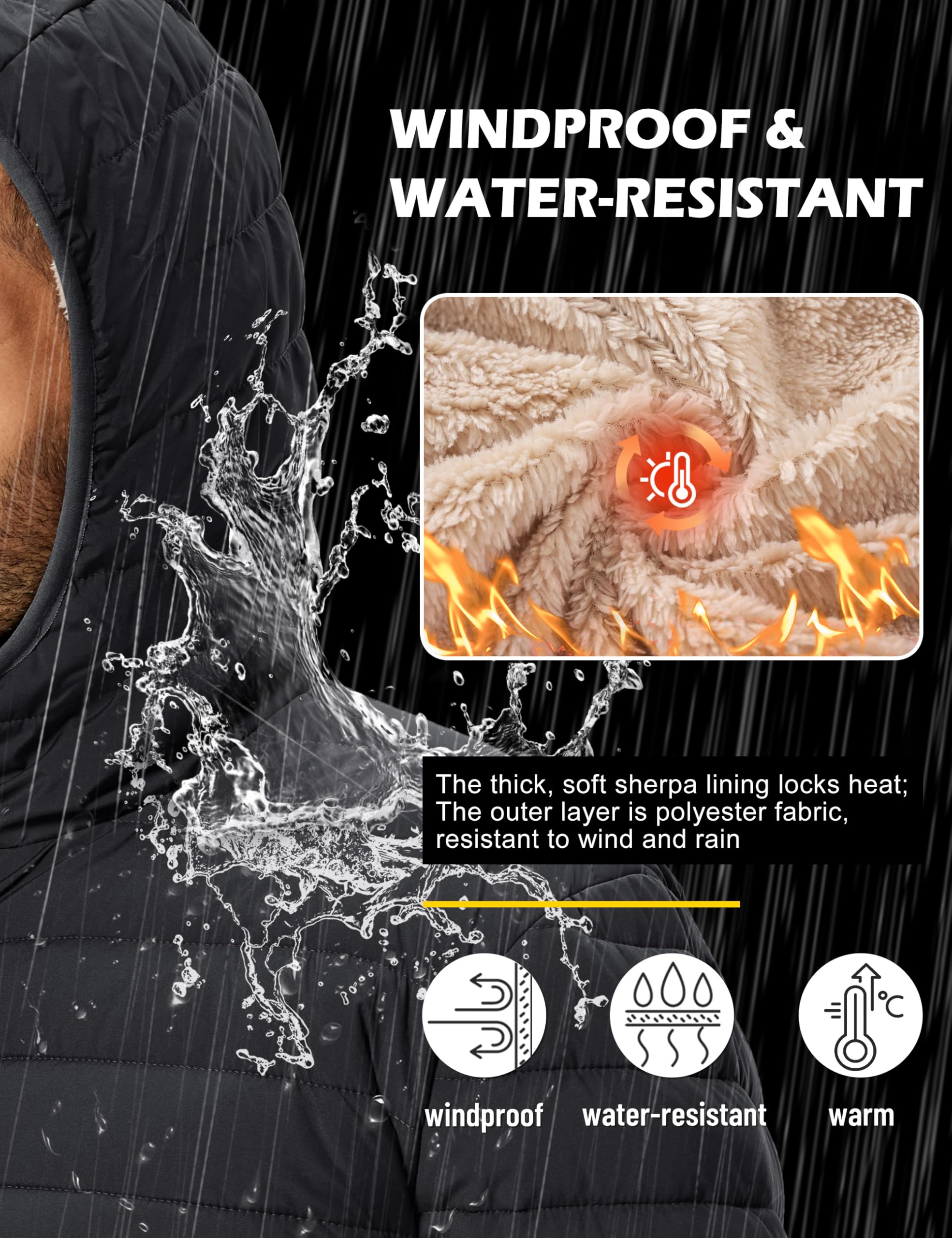 TACVASEN Men's Puffer Jacket Hooded Sherpa Lined Water Resistant Windproof Insulated Jacket Warm Winter Puffy Coat