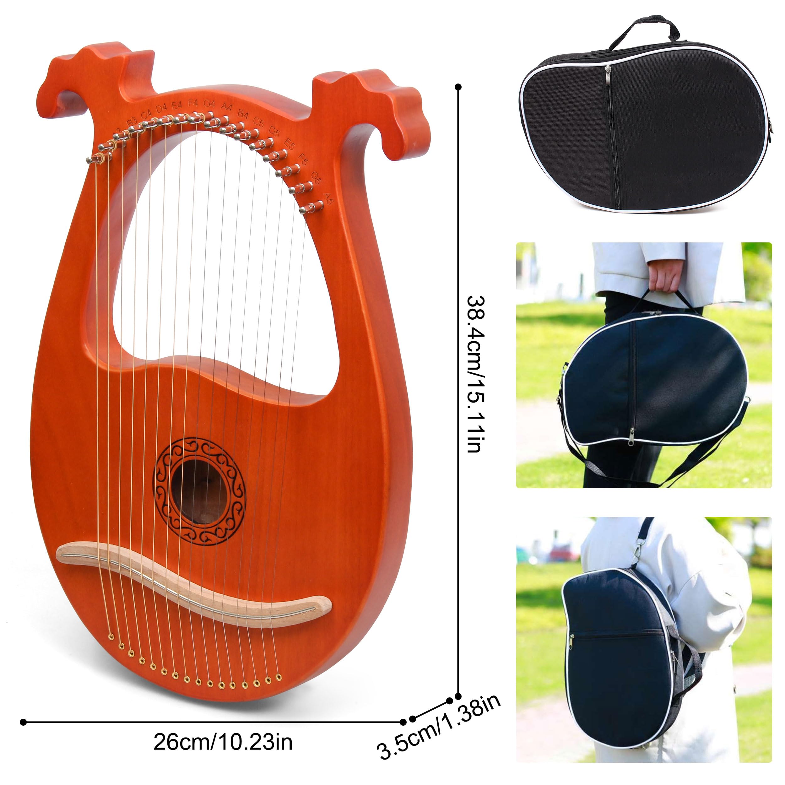 Arpa Lira 16 Corde In Mogano Arpa Piccola Strumento Musicale Lyres Lyre Harp Con Chiave Di Tunning, Tutorial Musicale, Corda di Ricambio, Plettri, Panno di Pulizia, Marrone, Antlered