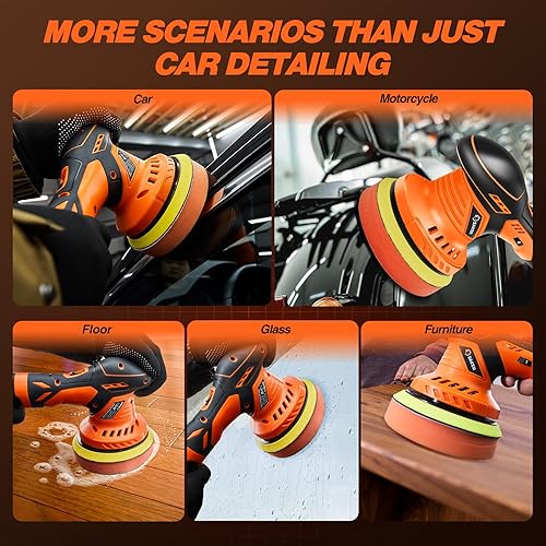 Miniatura 6 de Saker Pulidor de búfer inalámbrico, kit de pulido portátil de carga rápida de 6 pulgadas con 2 baterías de 12 V 2000 mAh, pulidor para detallar el