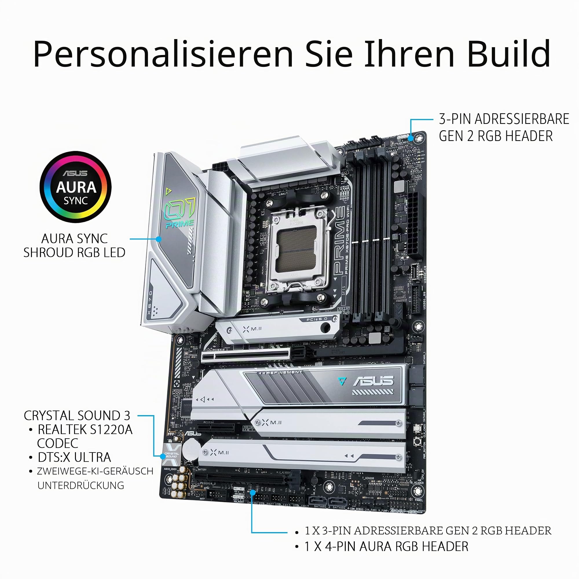 ASUS Prime X670E-PRO WiFi Gaming Mainboard Sockel AMD AM5 (Ryzen 7000, ATX, PCIe 5.0, 4. M.2, DDR5-Speicher, USB 3.2 Gen 2 Typ-C, Aura Sync RGB-Beleuchtung) 90MB1BL0-M0EAY0