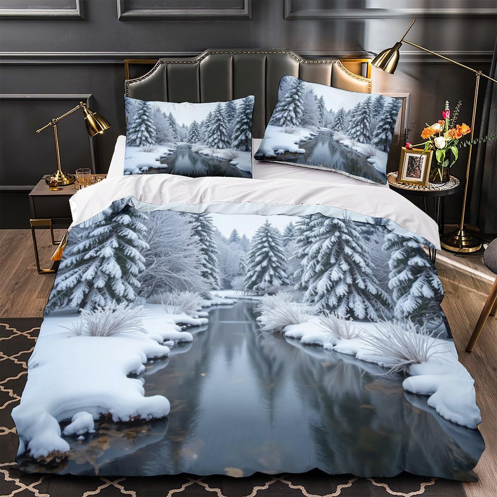 Housse de couette paysage d'hiver 3D infroissable et zippée pour éliminer la corvée de repassage