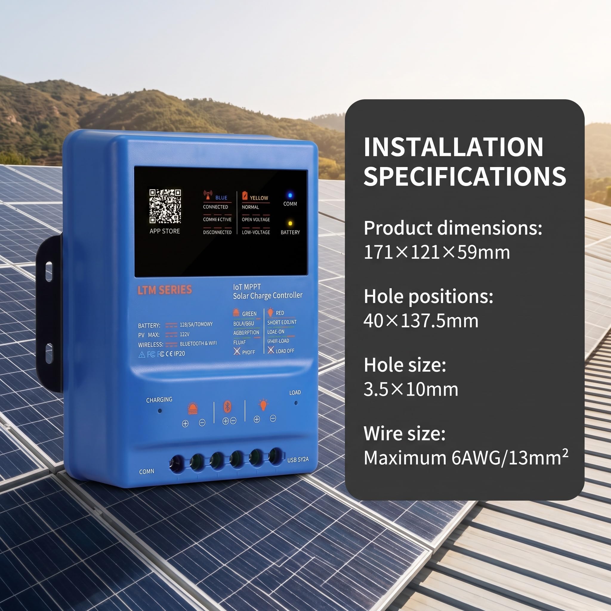 MPPT Régulateur de charge solaire 30 A 12 V 24 V 36 V 48 V 120 V PV avec application WiFi Bluetooth – Contrôleur de charge solaire intelligent pour camping-car, caravane LiFePO4 AGM hors réseau