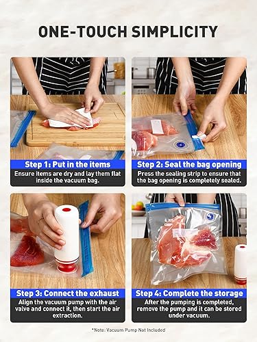 Miniatura 7 de 60 bolsas reutilizables selladoras al vacío para alimentos, 3 tamaños, bolsas de almacenamiento al vacío sin BPA con clips de sellado y diseño a