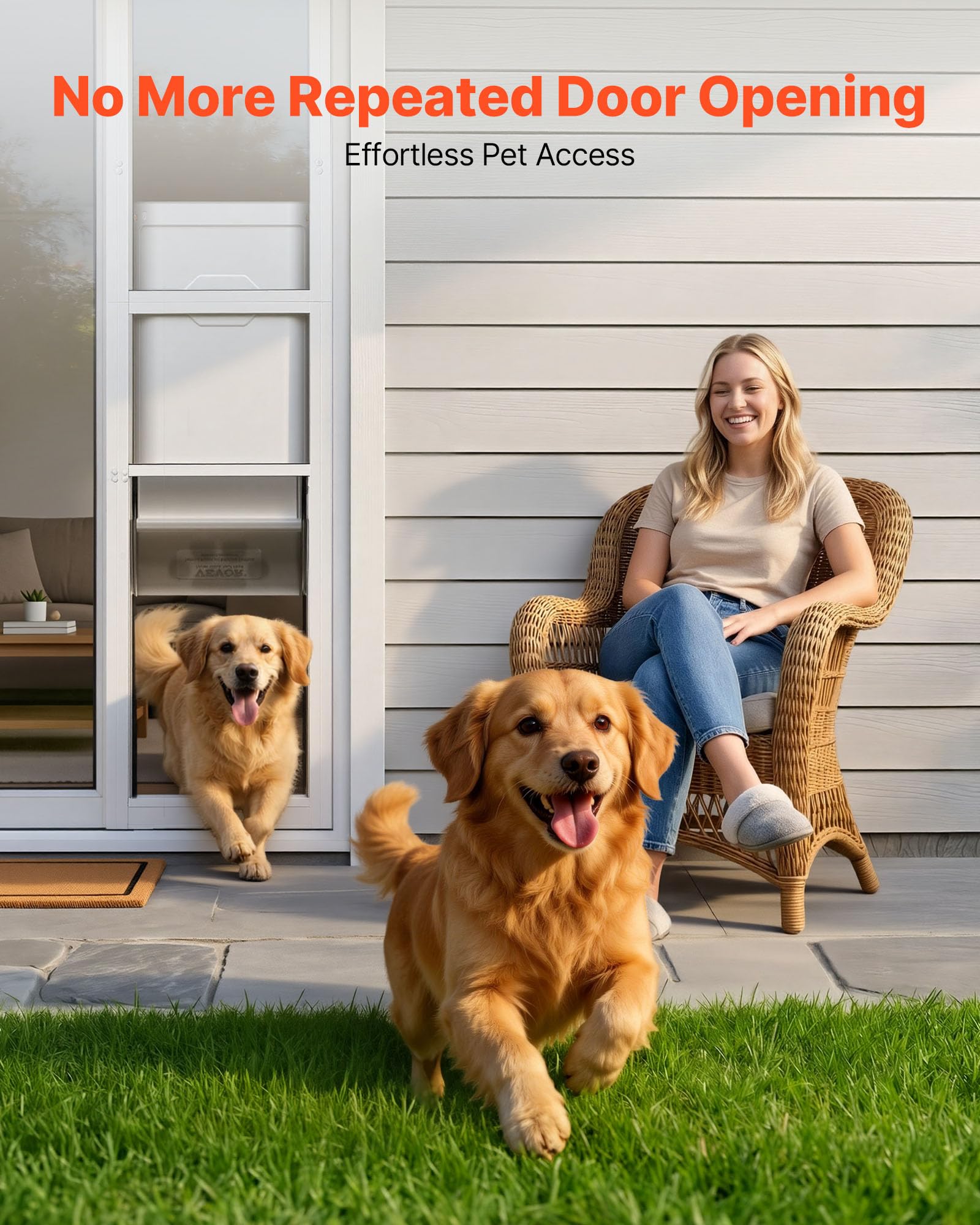 VEVOR Puerta Corrediza de Vidrio con Entrada para Perros, Altura Ajustable de 1927 a 2049 mm, Marco de Aleación de Aluminio, Puerta para Mascota 34,6 x 60 cm de 3 Capas, Compatible con Perros Grandes