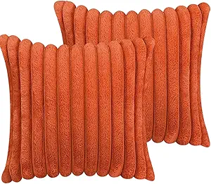 20x20 Throw Pillow Covers Set of 2, Decorative Faux Fur Covers for Bed, Couch Soft Fluffy Pillow Cover with Velvet Back for Living Room, Neutral Home Décor Accent for Sofa - Burnt Orange
