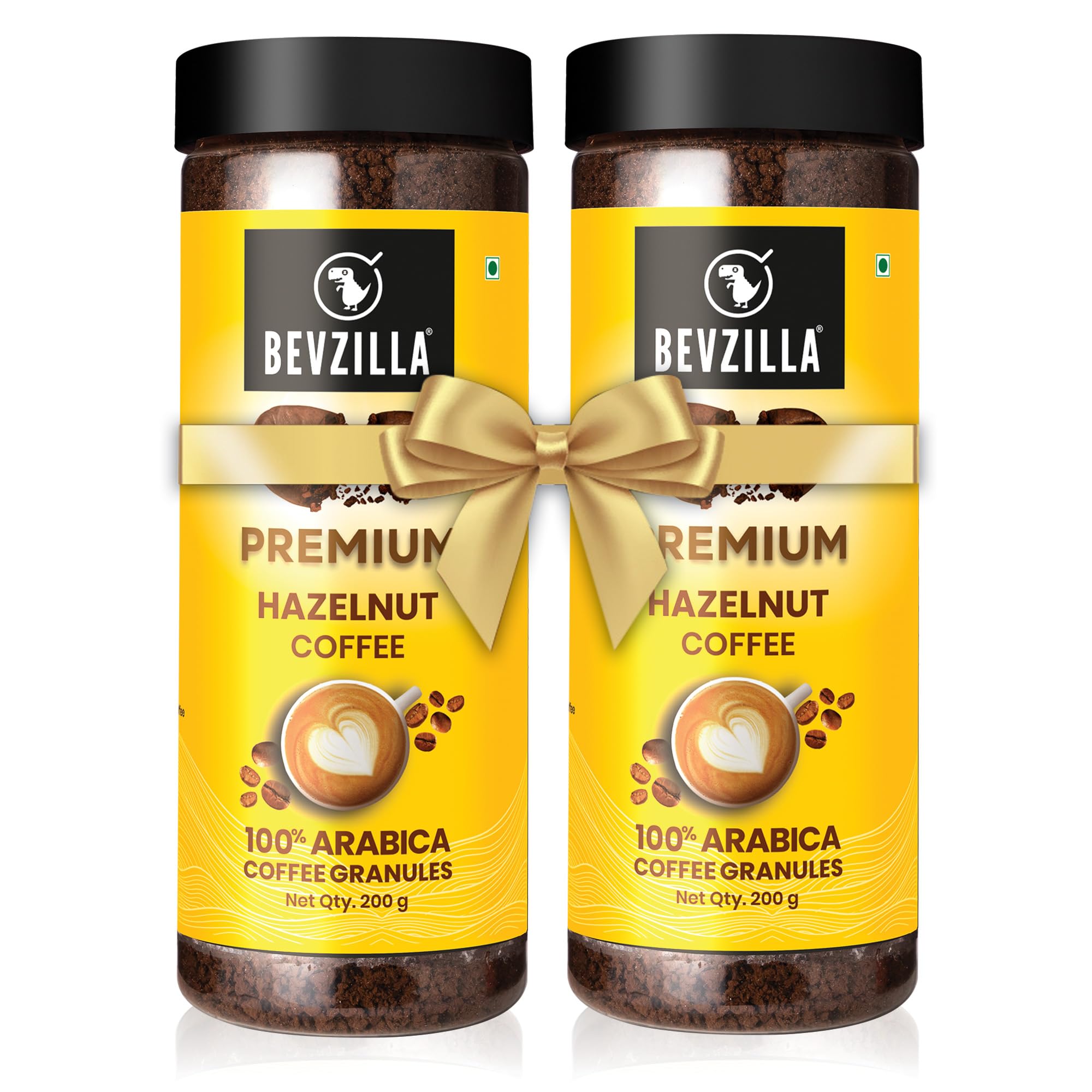 Bevzilla Hazelnut Flavoured Instant Coffee Powder Jar - 400GM (200gx2) |Make 100 Cups|Arabica Beans|Best for Espresso, Latte & Cappucino|Hot & Cold Brew Ready