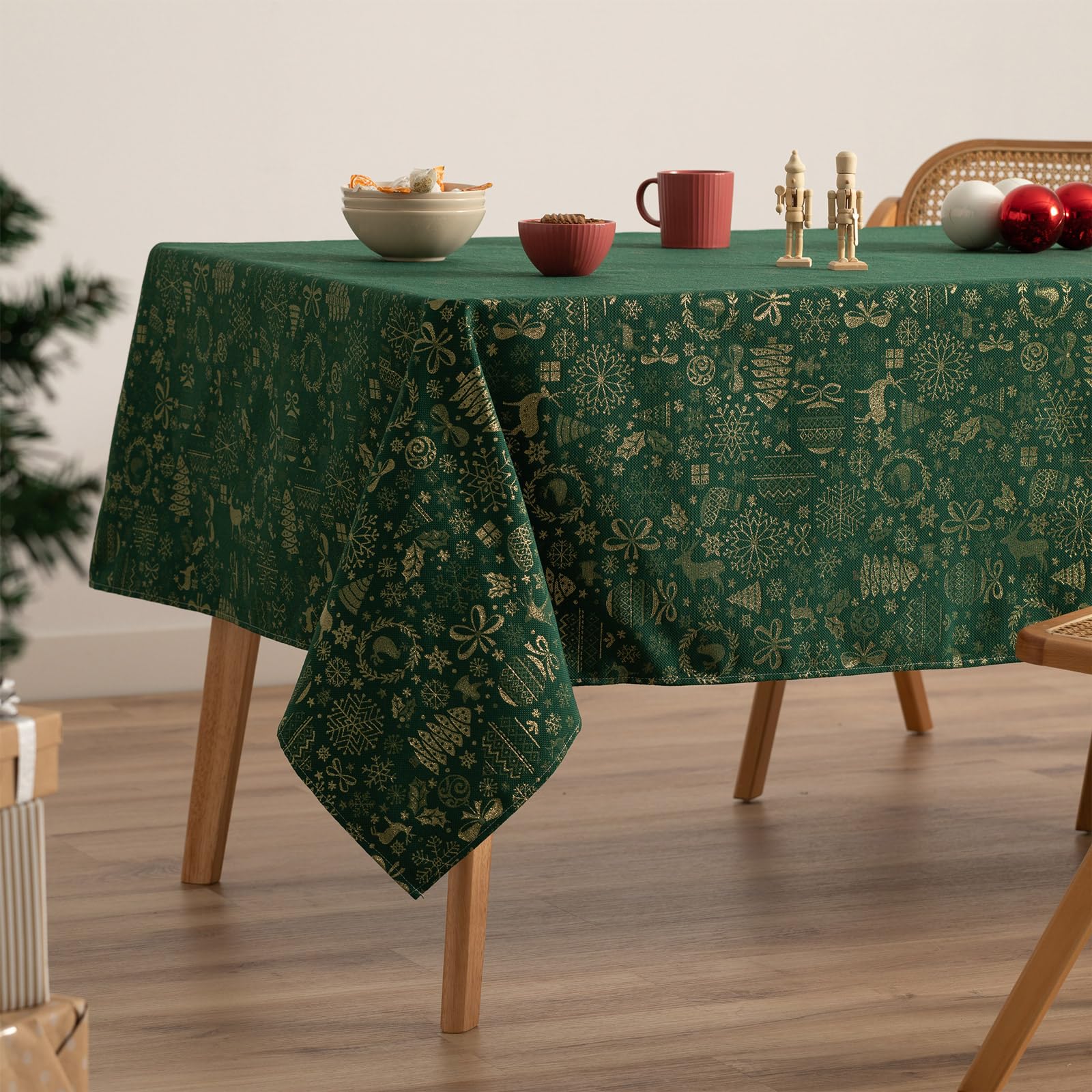 GAMUSI Tafelkleed voor Kerstmis, jacquard, goudkleurig garen