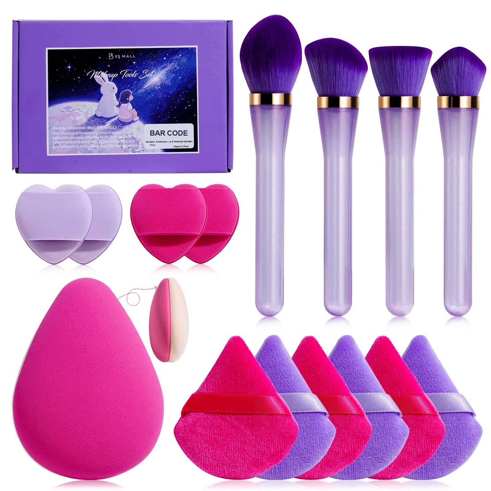 BS-MALL Professional 4 Pcs Makeup Brush Set WithTriangle Sponges, Extra-large Dual-purpose Makeup Sponge & Soft Finger S — beauty deal on Shopping With Noya