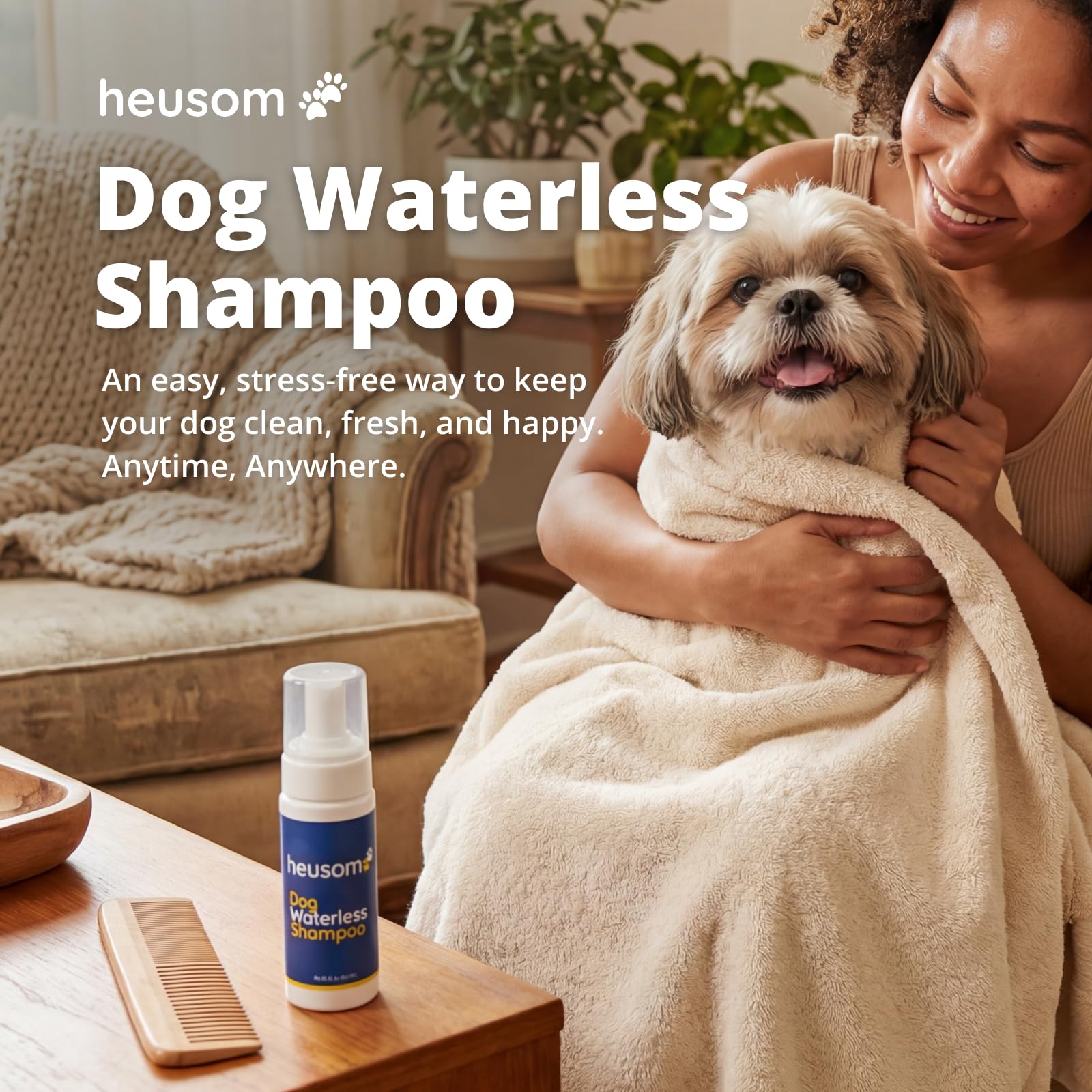 Shampoo in schiuma per animali domestici, senza risciacquo, elimina odori per cani, con pH bilanciato, senza sapone, ipoallergenico, per cuccioli e pelli sensibili, soluzione rapida per la casa