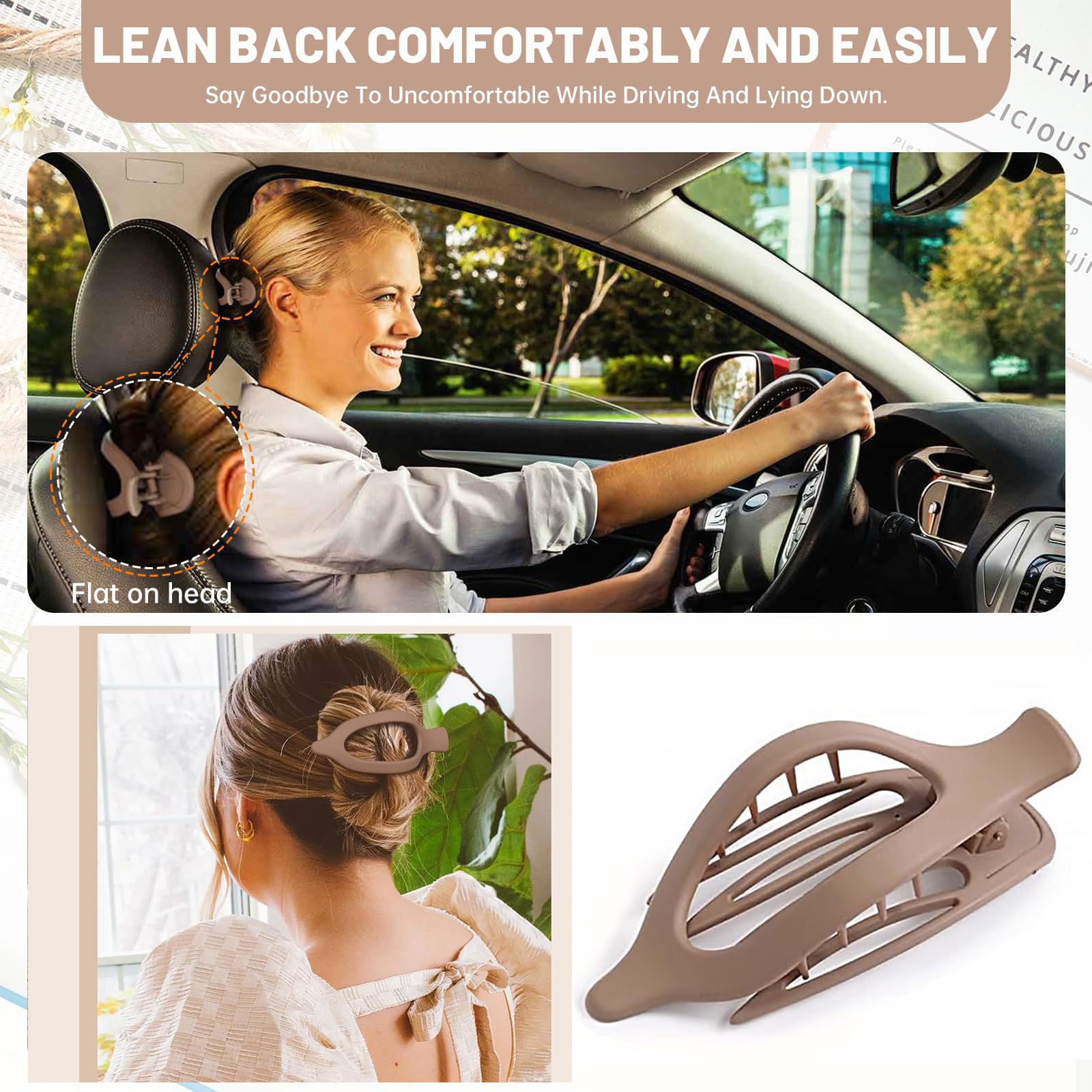 6 Pack Comfort Curve Flat Hair Clips -Ergonomic Lay Down Claw Clips with Smooth Grip, Matte Neutral Colours for All Hair Types - Image 4