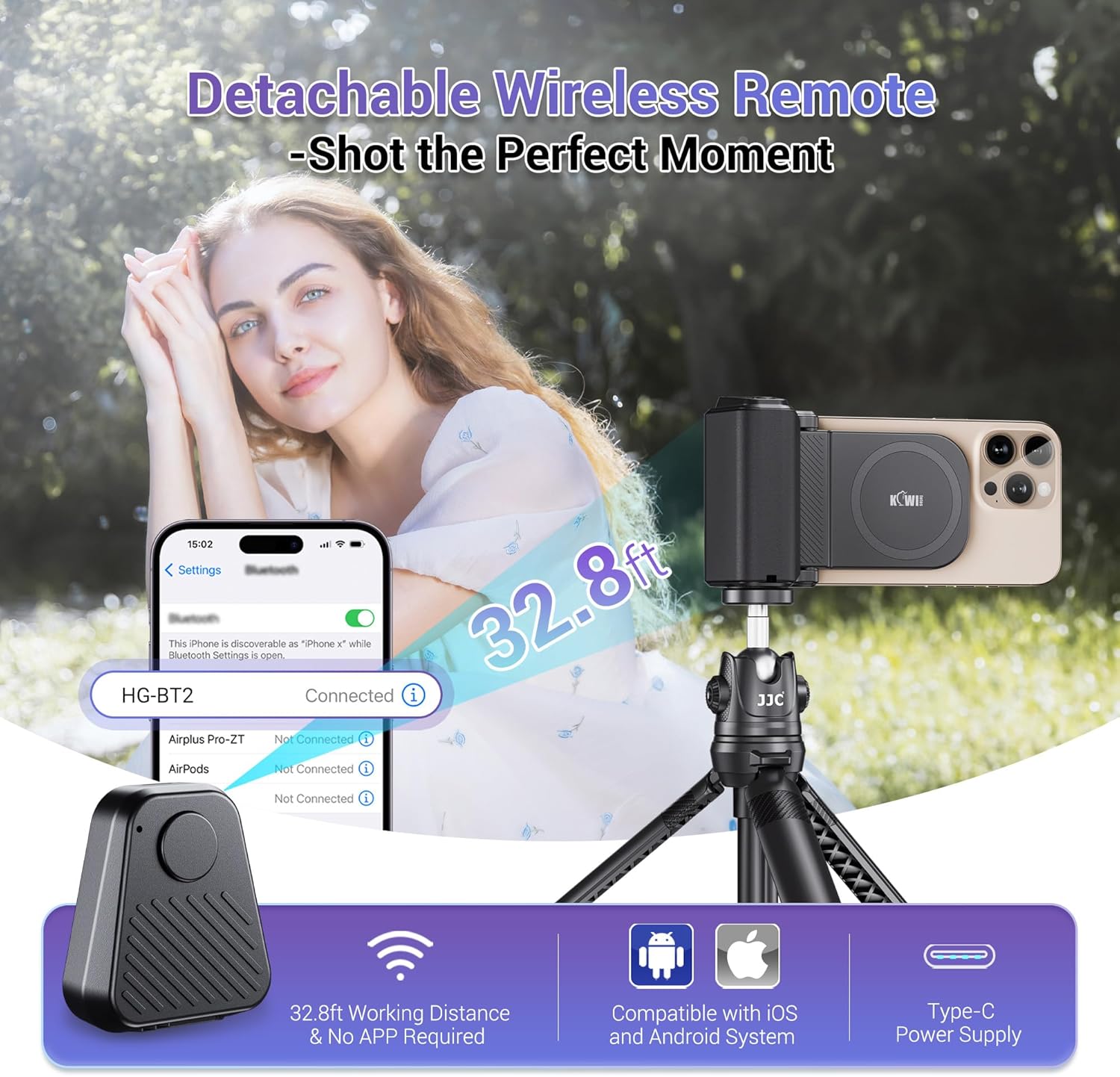 KIWIFOTOS Magnetic Phone Camera Grip for Magsafe Phone Tripod Handle with Bluetooth Remote + Mini Tripod for iPhone 16 Pro Max Samsung Smartphone Vlog Video Shooting