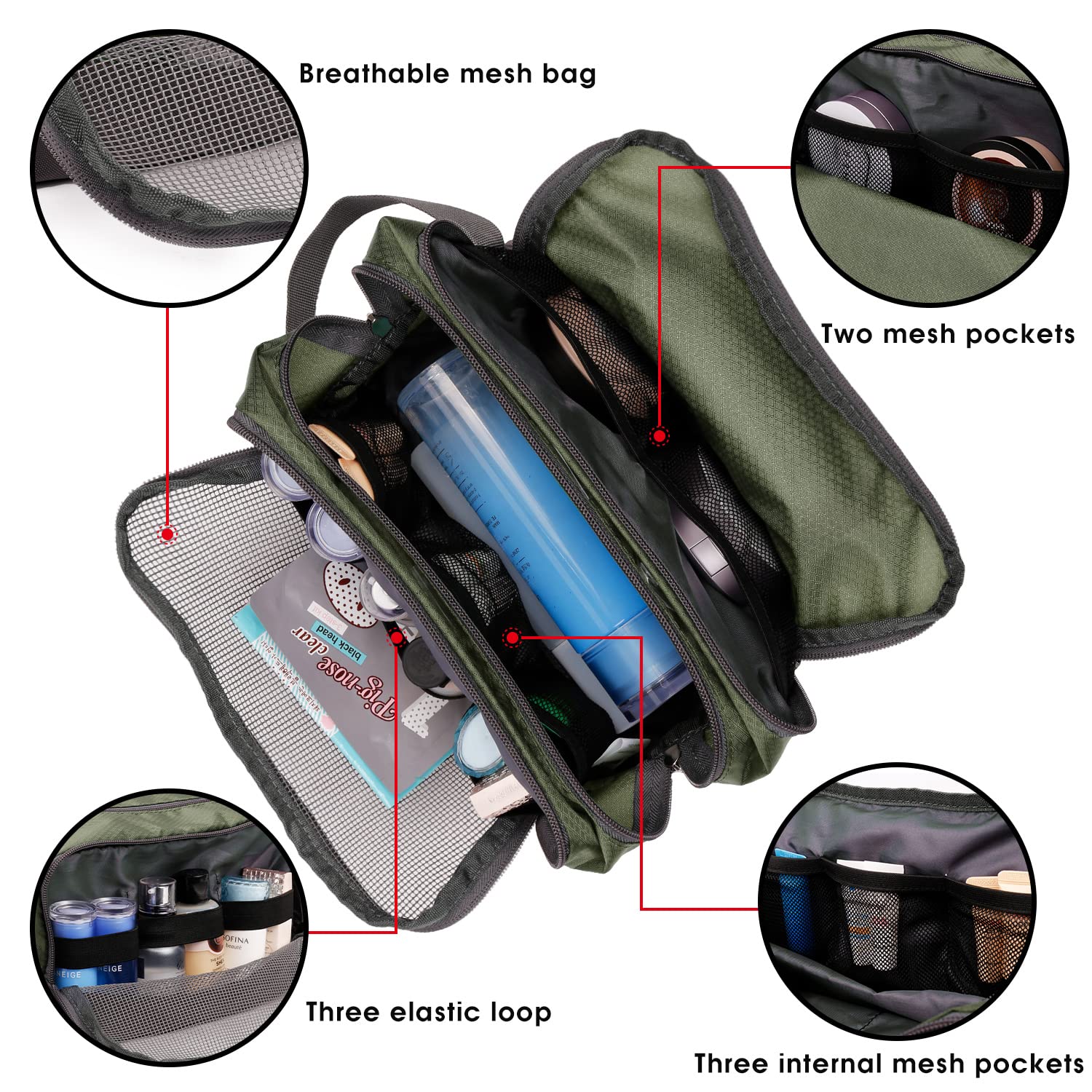 WANDF Astuccio da toilette da uomo da viaggio, borsa da bagno, accessori da viaggio, astuccio per trucco, da donna, organizzatori di servizi igienici
