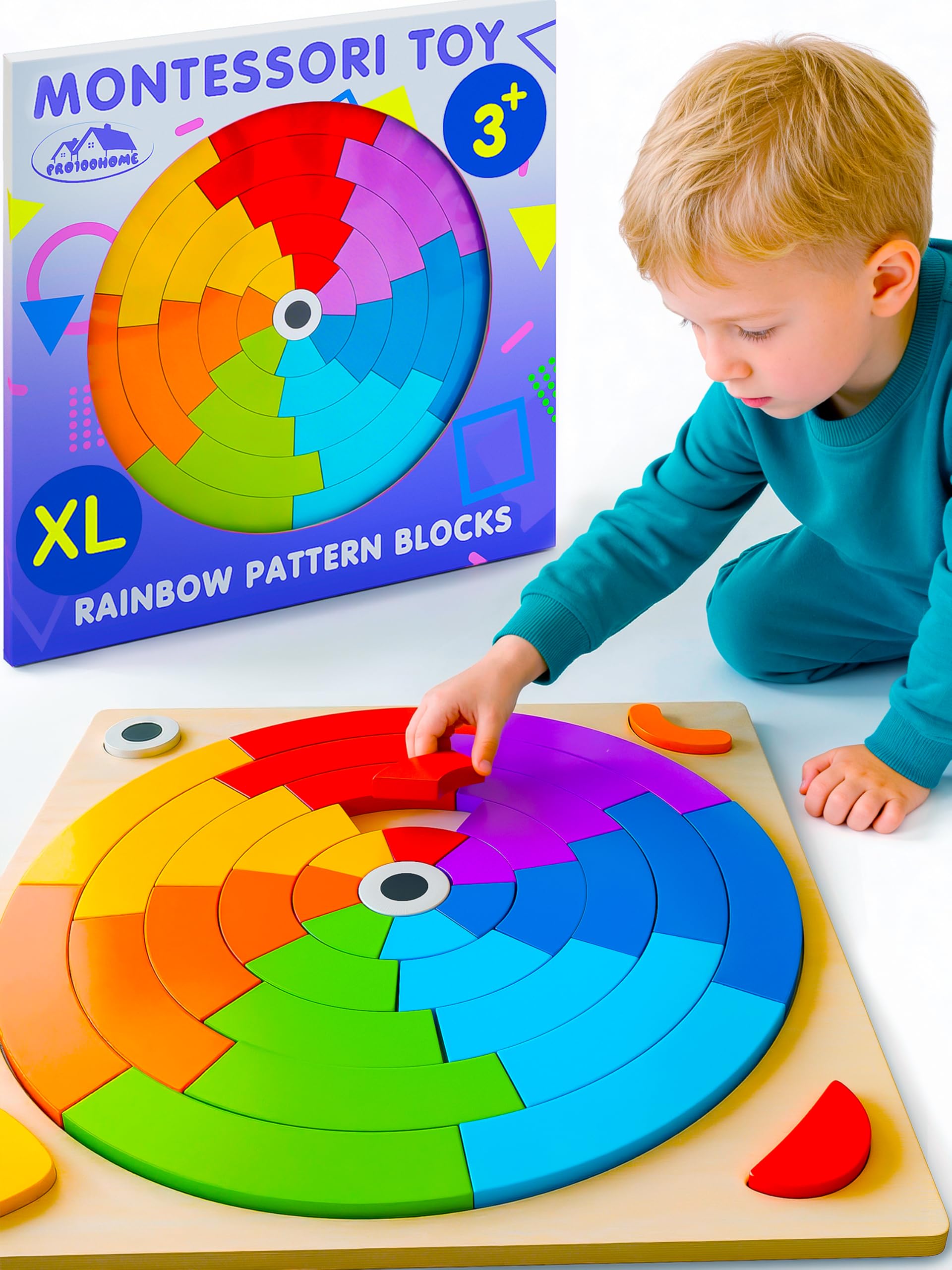 Preschool learning activities Montessori toys – rainbow wooden pattern blocks tangrams color sorting stacking educational games for kids fine motor